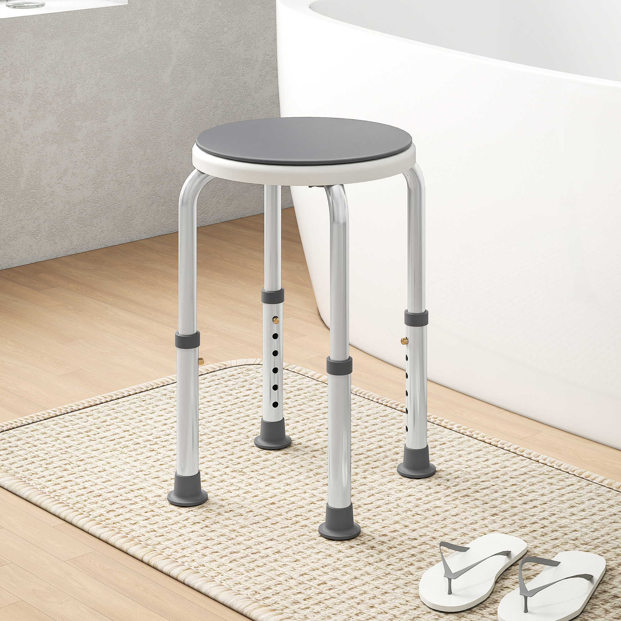HOMCOM 360° Swivel Shower Chair, Height Adjustable Aluminium Shower Stool with Non-Slip Feet for Disabled, Elderly, Grey 2