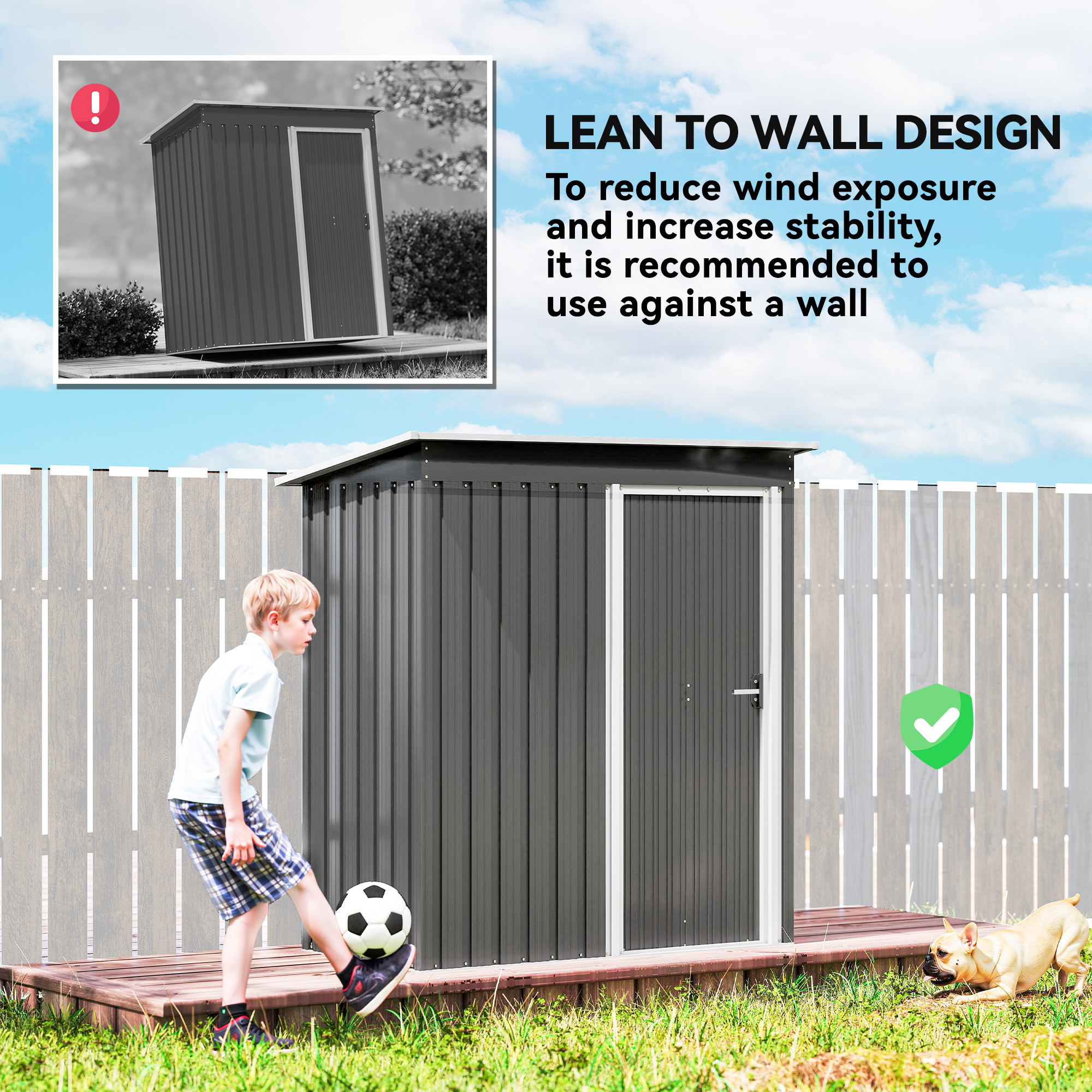 Outsunny 5x3 Storage Shed with Sliding Door and Sloped Roof for Garden, Light Grey 6