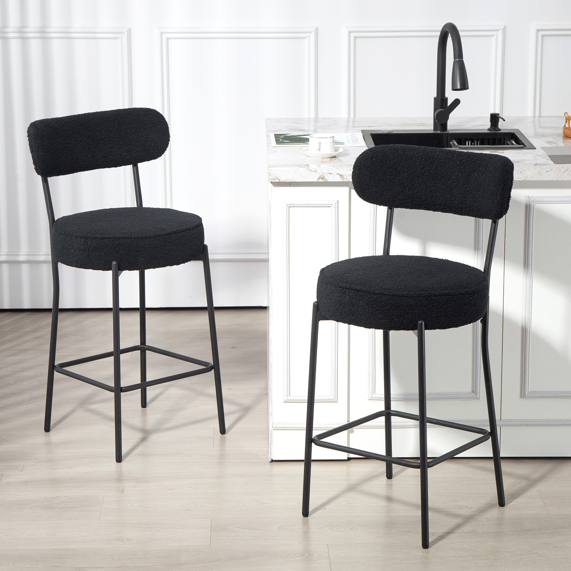 HOMCOM Barhocker 2er Set Barstühle, Küchenstühle mit Fußstütze, Lehne, Flee günstig online kaufen