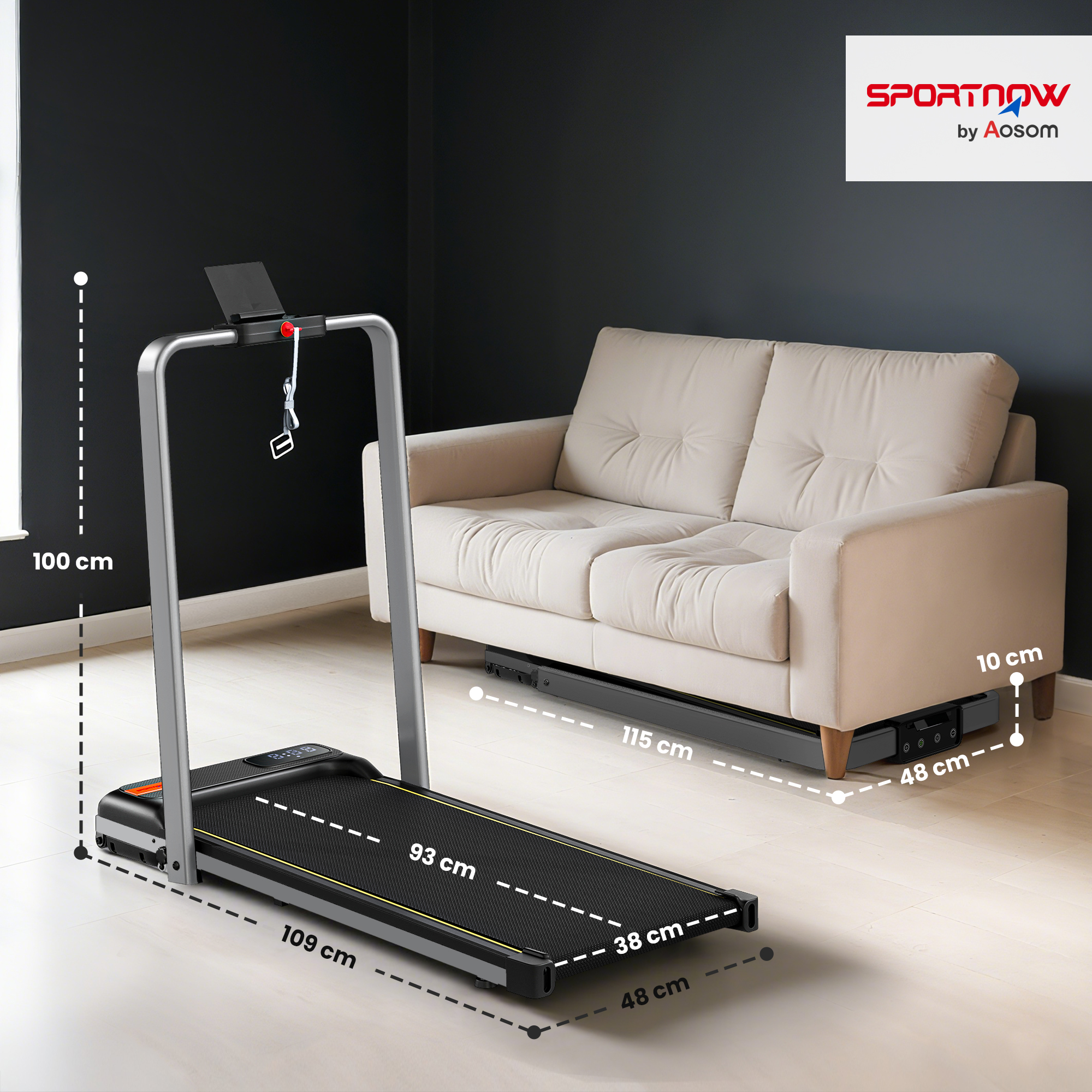SPORTNOW Folding Walking Treadmill, Under Desk Walking Pad with Incline, Silver Tone 3