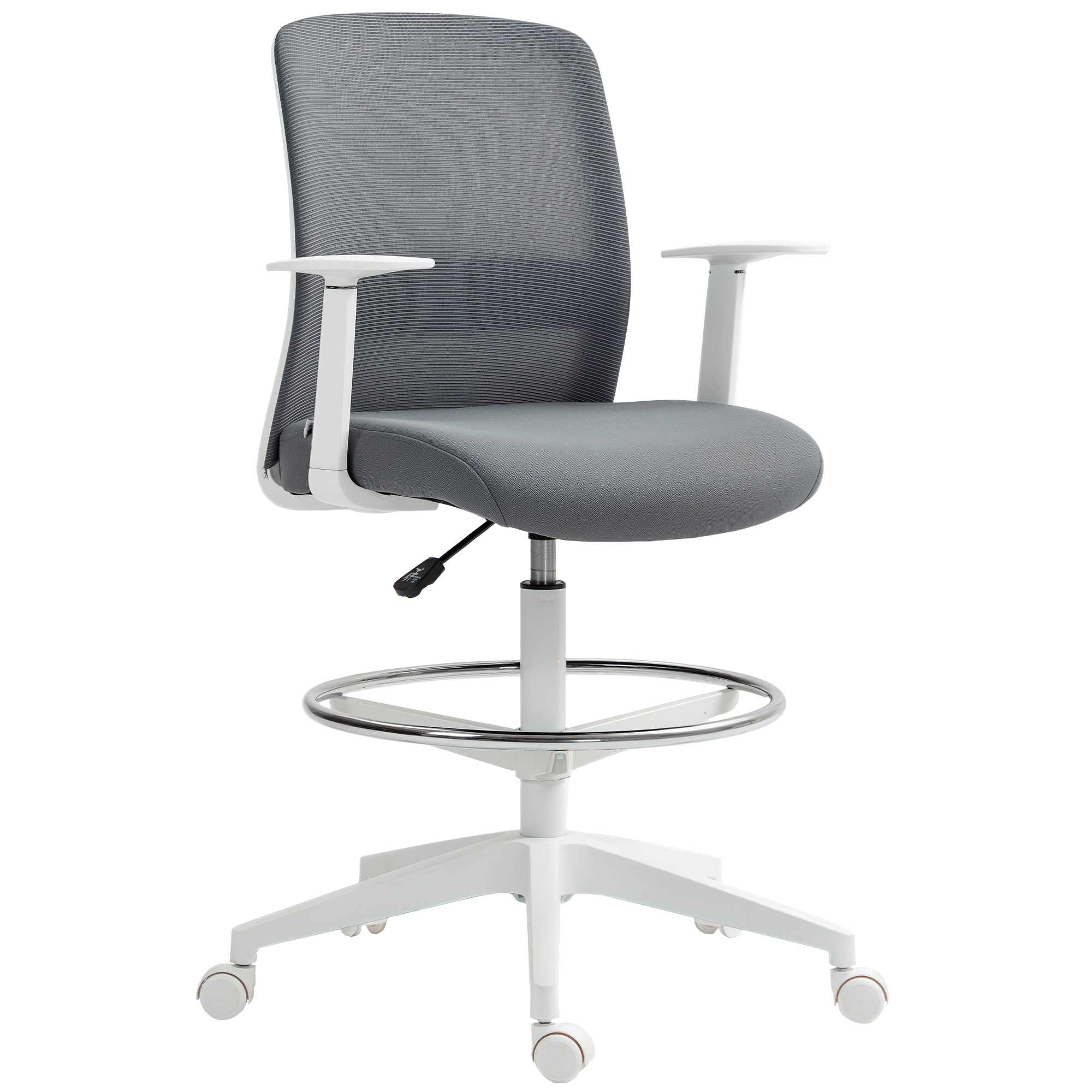 HOMCOM Silla de Dibujo Giratoria de Malla con Reposapiés Soporte Lumbar Respaldo y Altura Ajustable 61,5x57,5x107-121 cm Gris