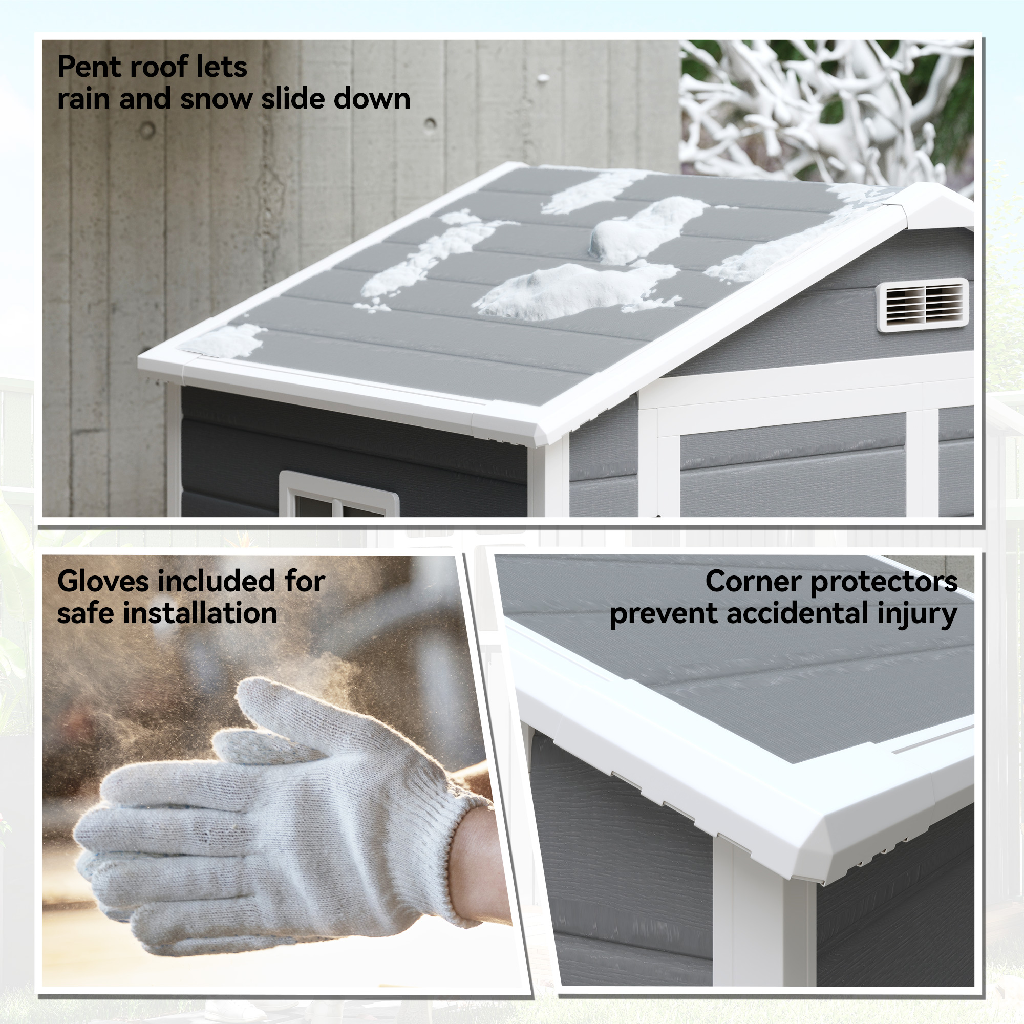 Outsunny 6'x4.5' Garden Storage Shed, Lockable Garden Shed with Double Doors, Window, Vent and Plastic Roof, Grey 9