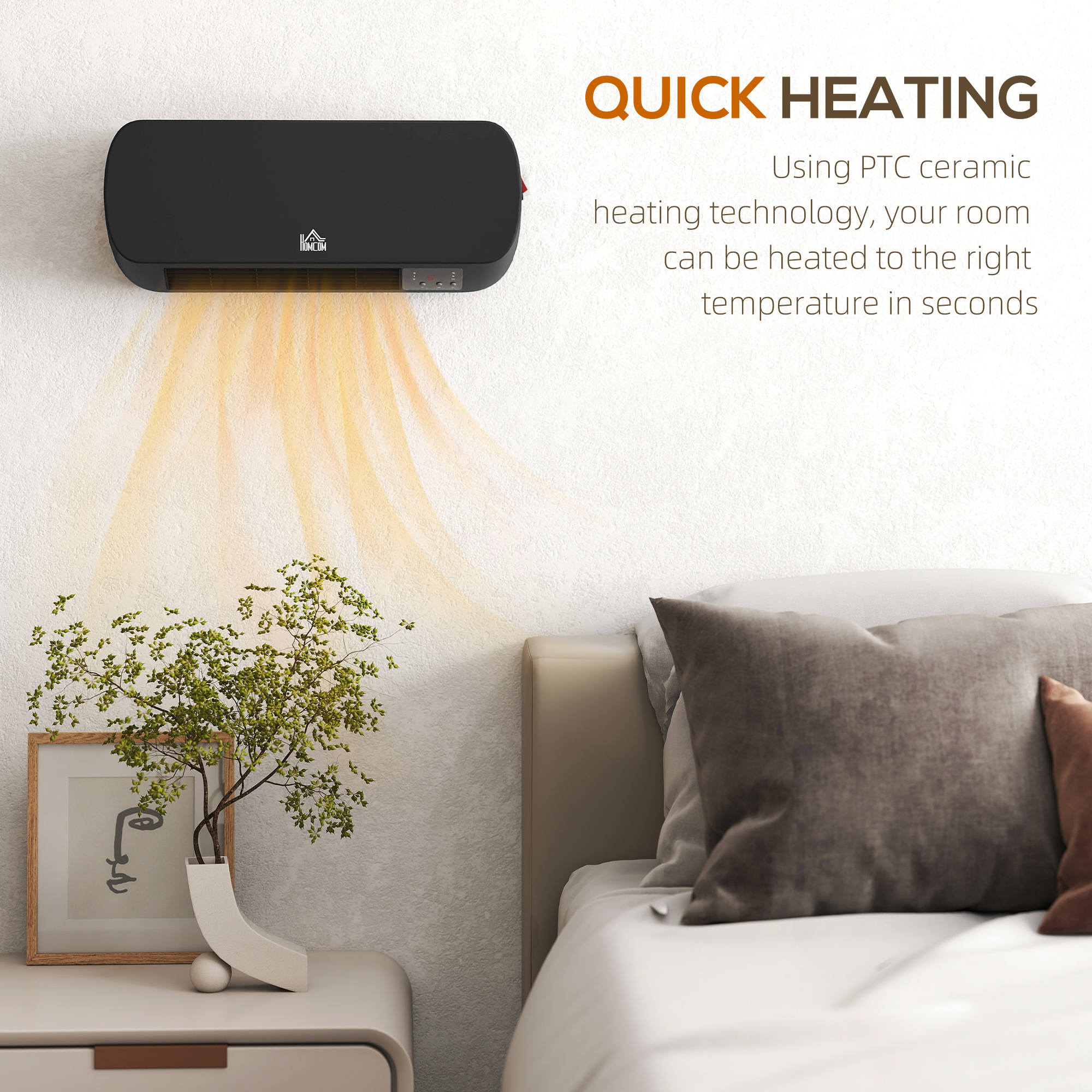 HOMCOM 2000W Wall Mounted Ceramic Space Heater, 10-49°C Temperature, Black 7
