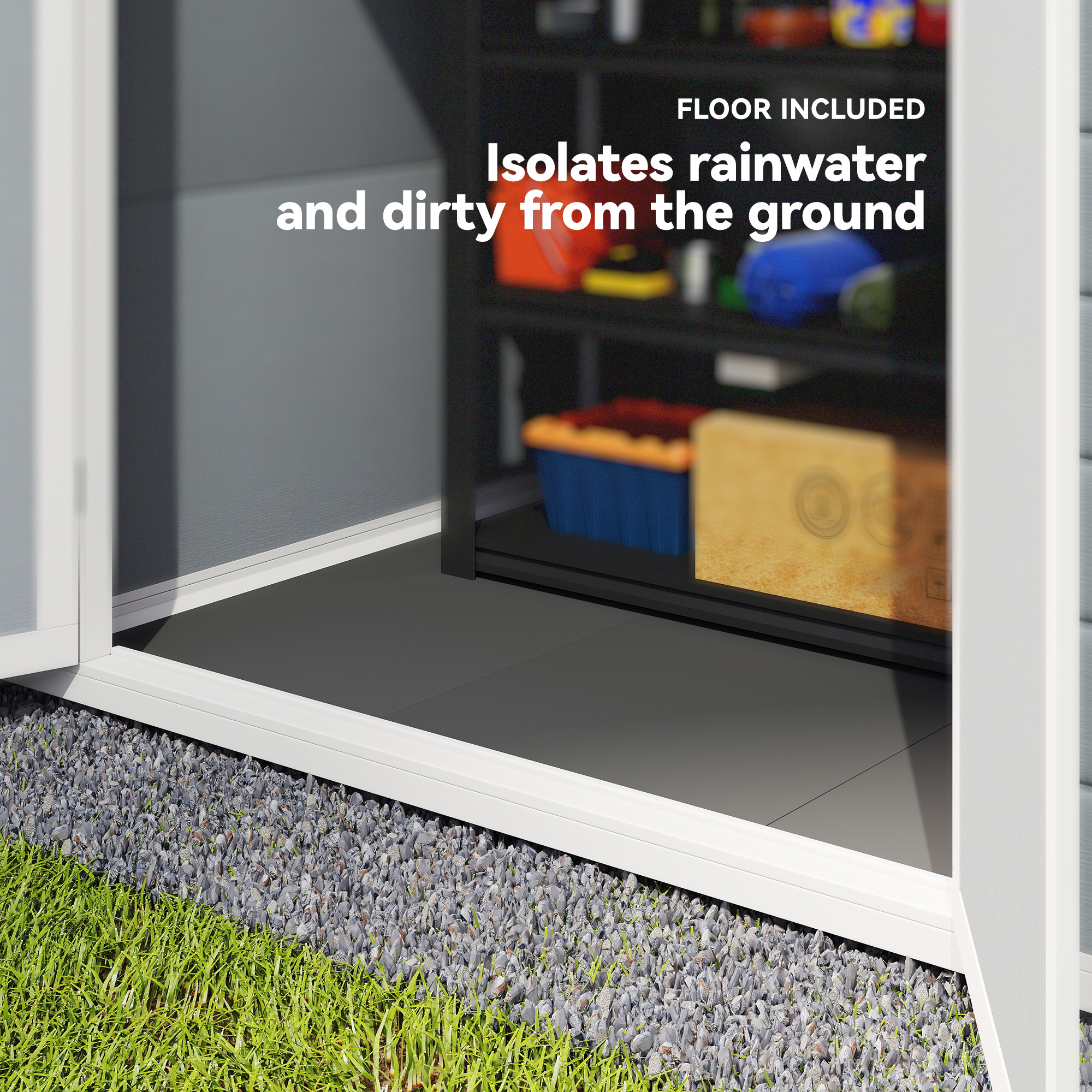Outsunny 6'x4.5' Garden Storage Shed, Lockable Garden Shed with Double Doors, Window, Vent and Plastic Roof, Grey 6