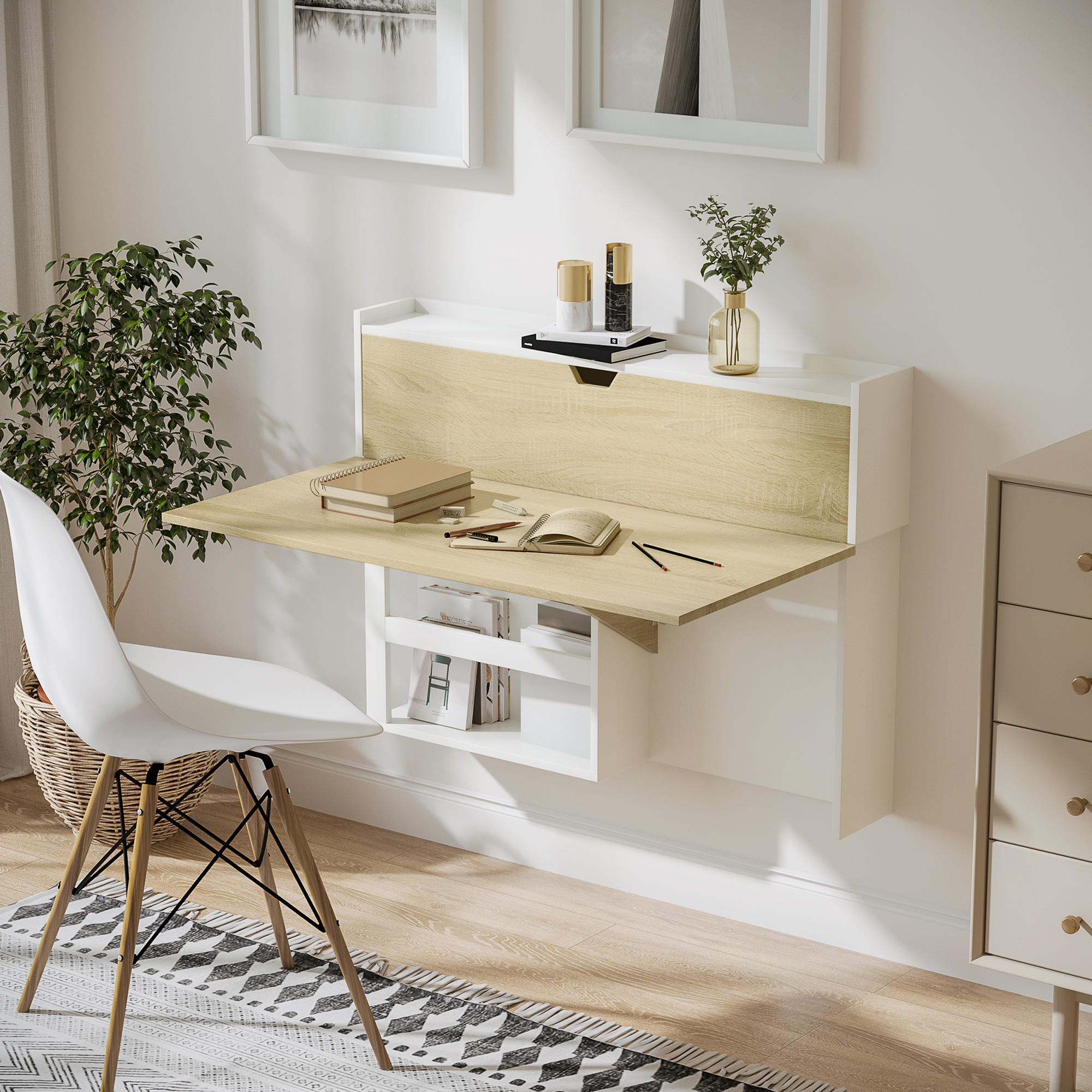 HOMCOM Klappbarer Wandtisch mit Stauraumregalen und Schrank, klappbarer Sch günstig online kaufen