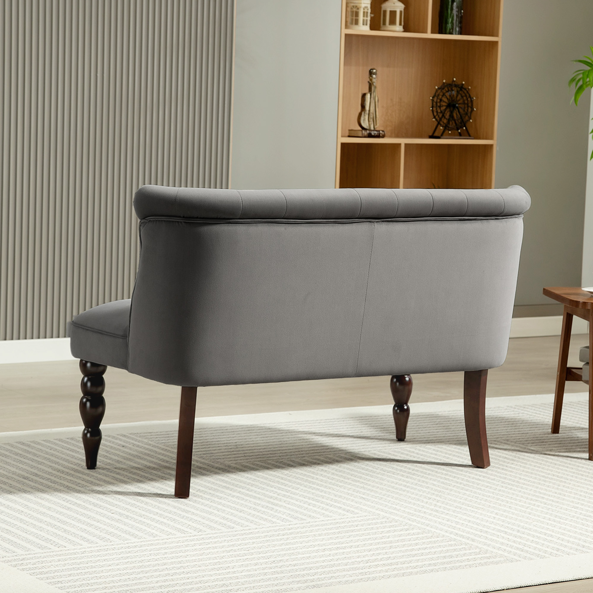HOMCOM Velvet 2 Seater Sofa, Button Tufted Wingback Loveseat with Rubber Wood Legs for Living Room, Bedroom, Charcoal Grey 7