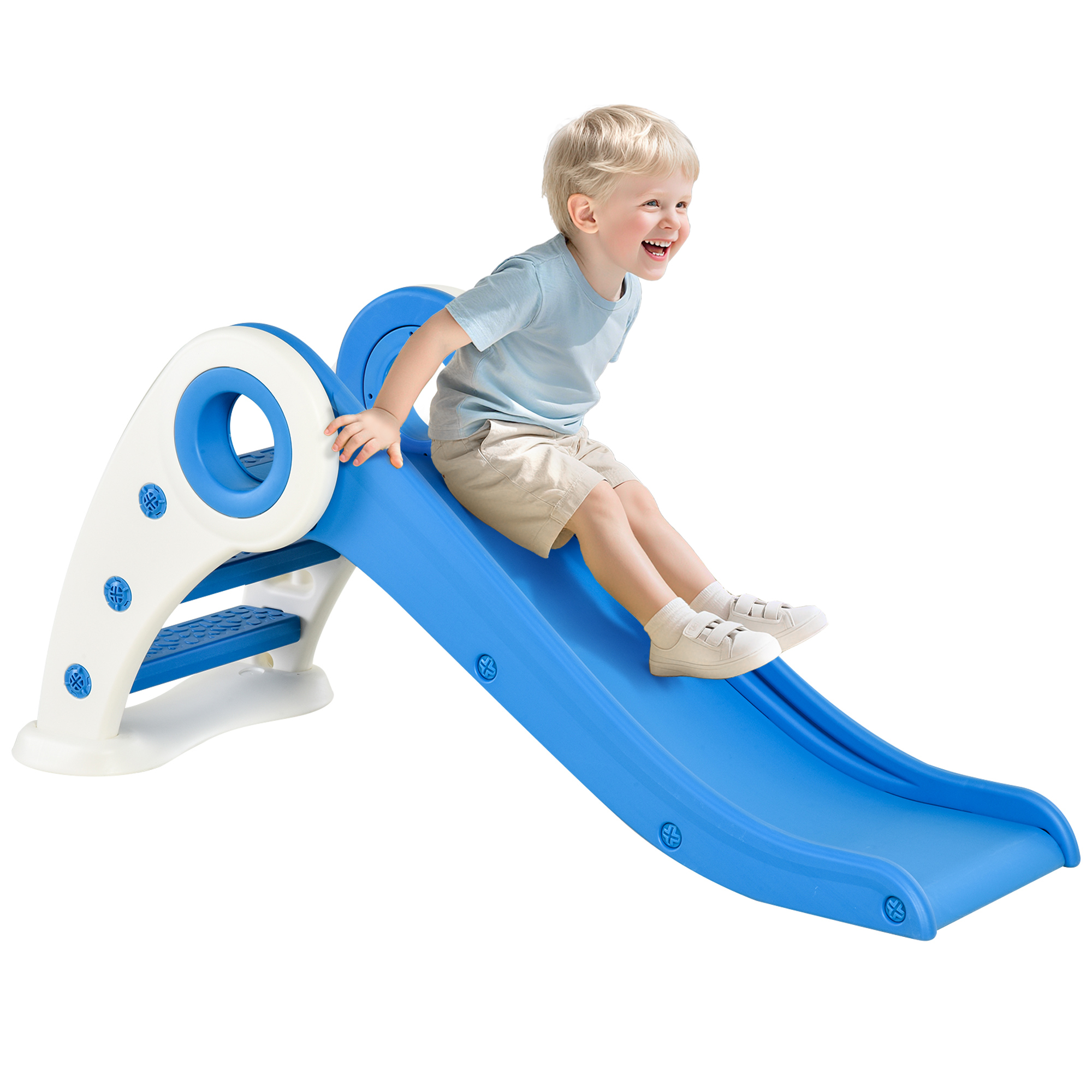 HOMCOM Tobogán Infantil para Niños de +3 Años Tobogán Ancho Plegable con Escaleras Rampa Larga para Jardín Interiores 120x50x56 cm Azul | Aosom España