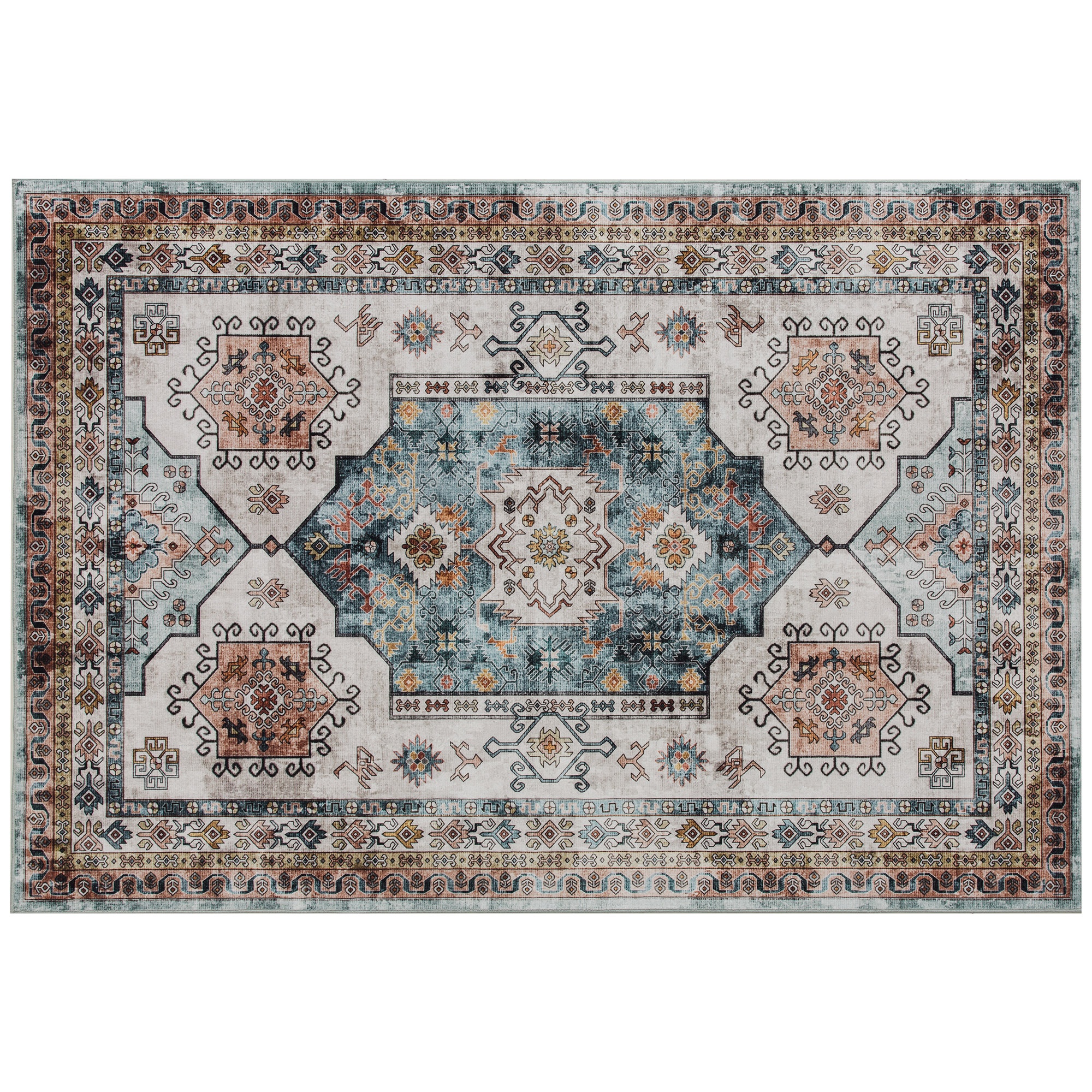 HOMCOM Covor Vintage Antiderapant și Lavabil cu Fir Scurt 230x160cm Multicolor | Aosom Romania