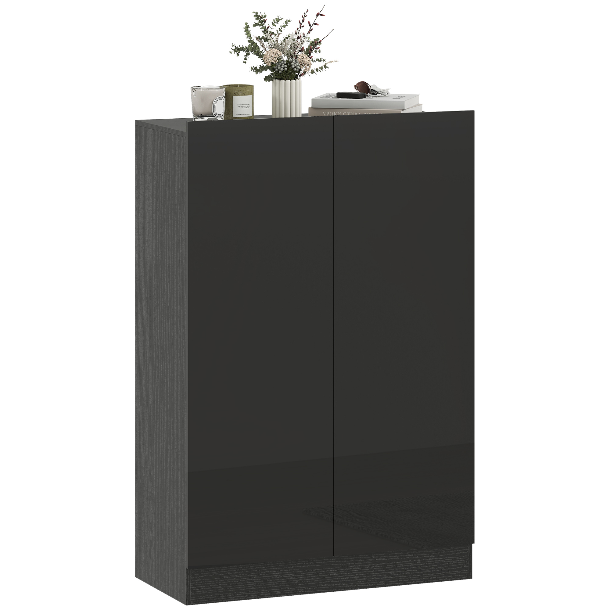 HOMCOM Meuble à chaussures d'entrée avec 2 portes à fermeture douce et étagères réglables pour 20 paires de chaussures noir brillant
