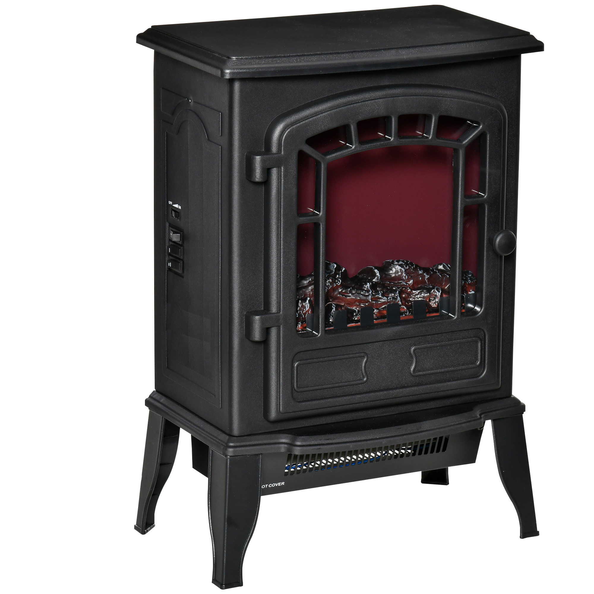 HOMCOM Chimenea eléctrica de suelo, 2 niveles de calor, efecto de llama realista, versátil