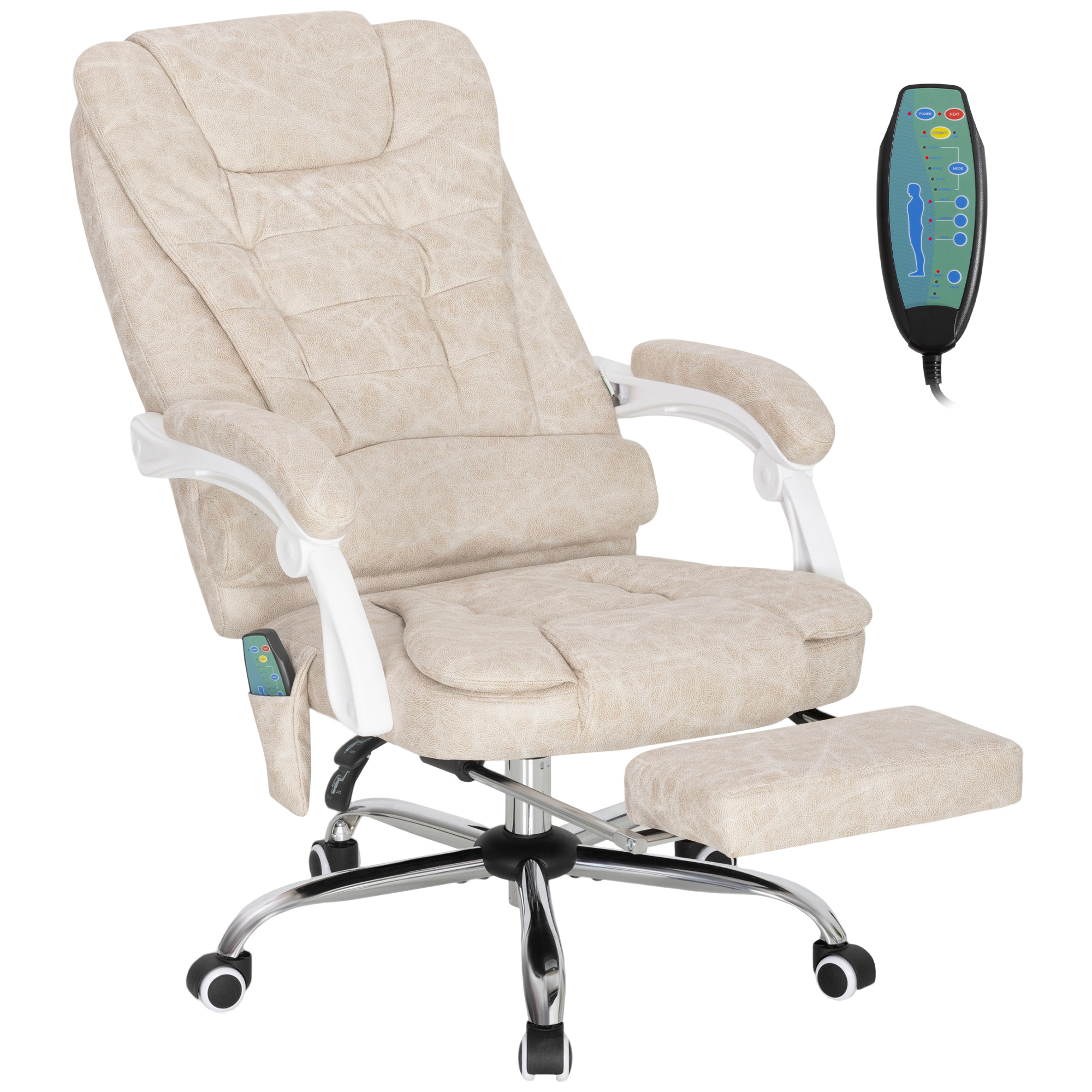 Vinsetto Silla de oficina con masaje y calefacción, silla de oficina, altura ajustable, respaldo reclinable, 65x70x111-119cm, crema