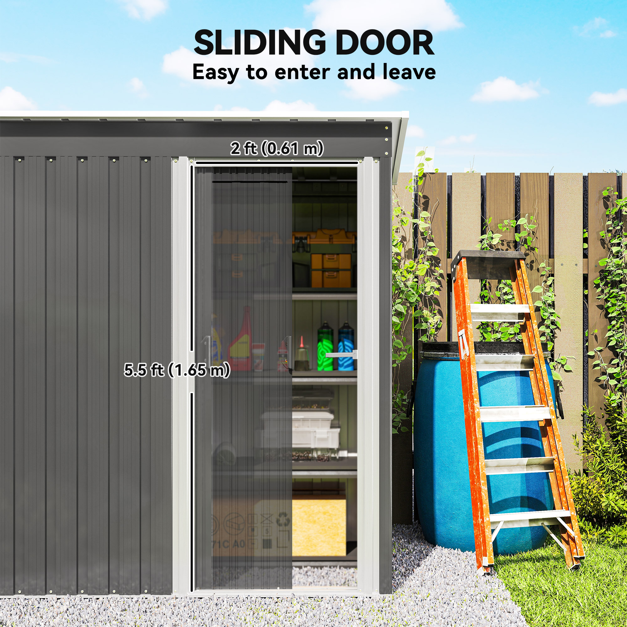 Outsunny 5x3 Storage Shed with Sliding Door and Sloped Roof for Garden, Light Grey 5