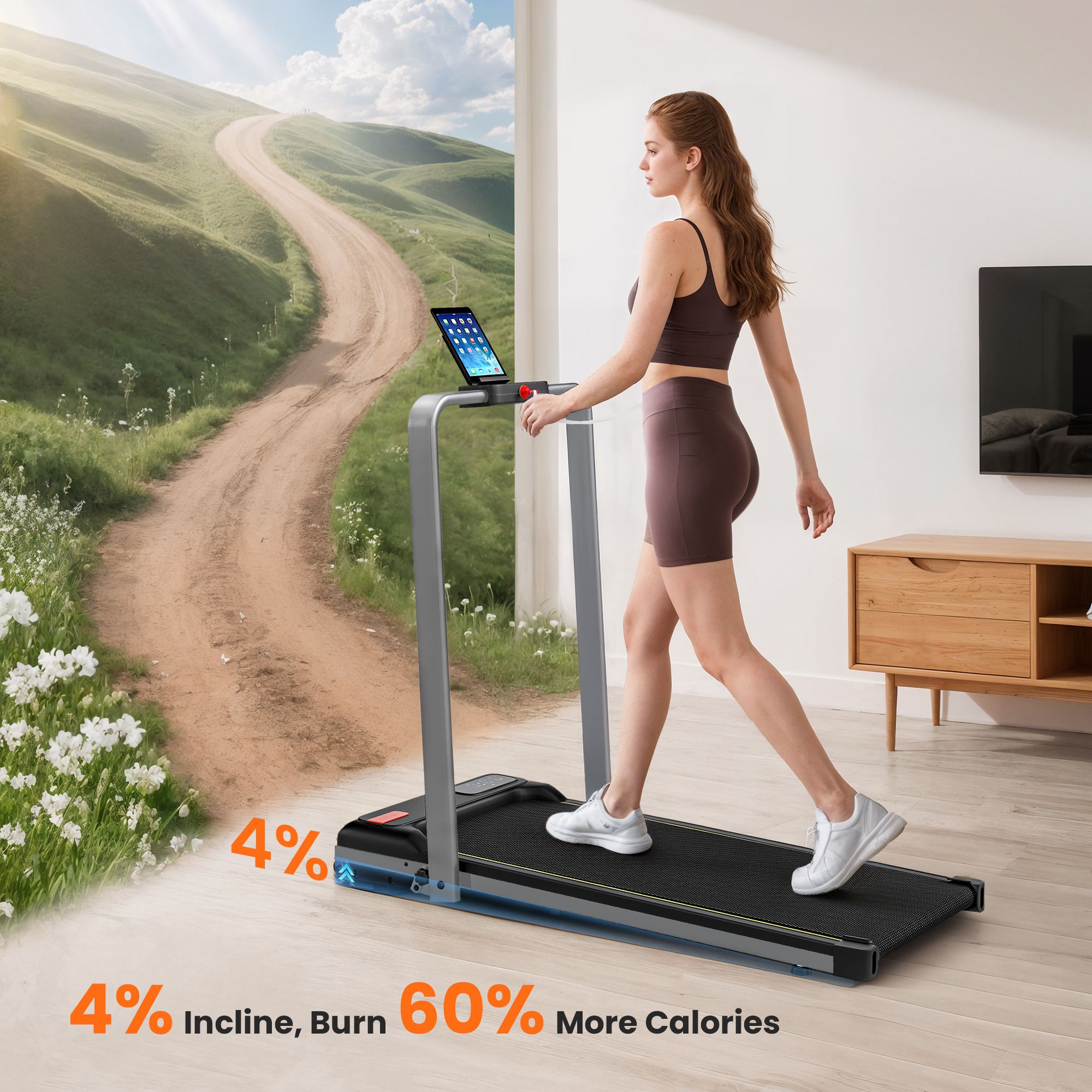 SPORTNOW Folding Walking Treadmill, Under Desk Walking Pad with Incline, Silver Tone 4