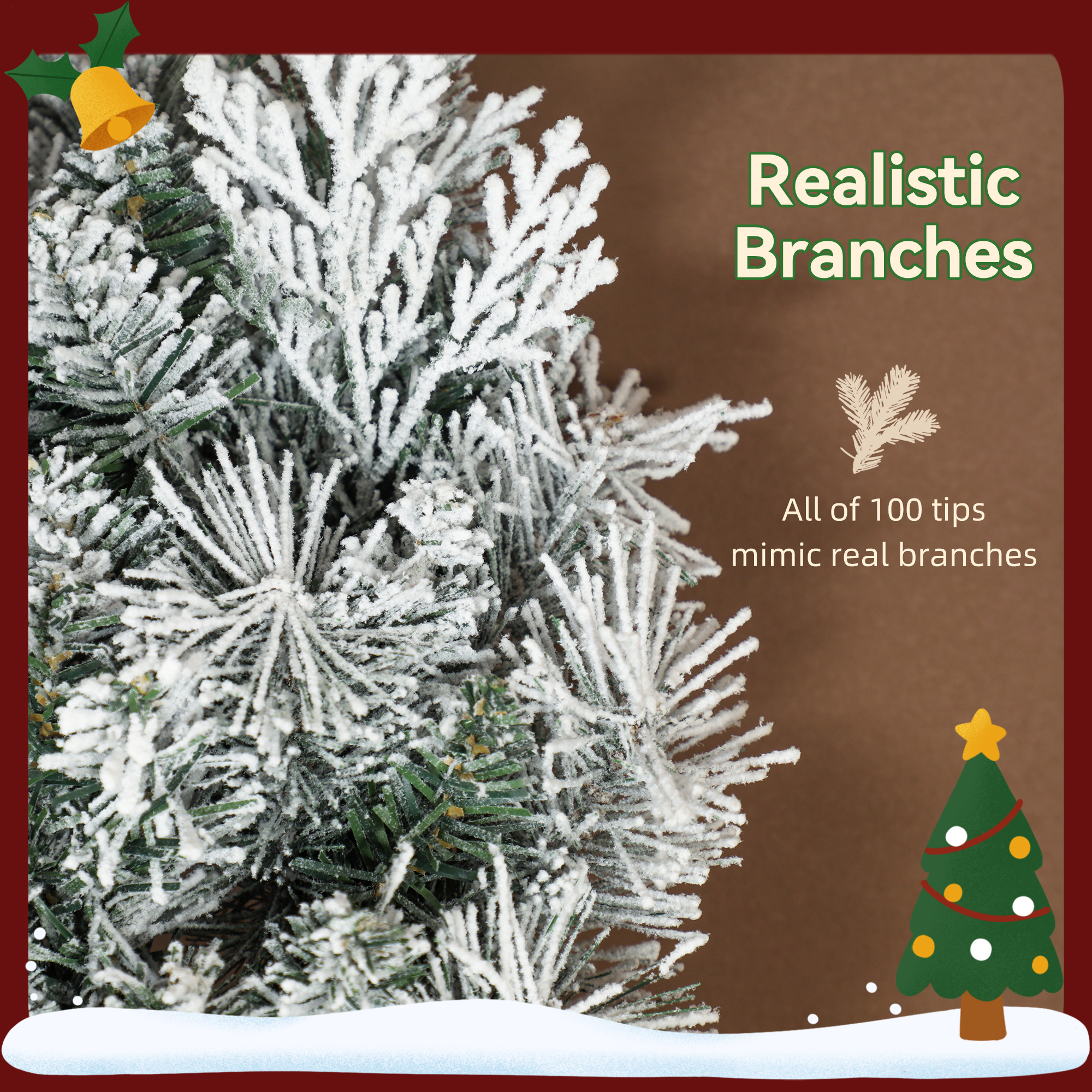 HOMCOM 60cm/ 24inch Flocked Prelit Christmas Wreath 6