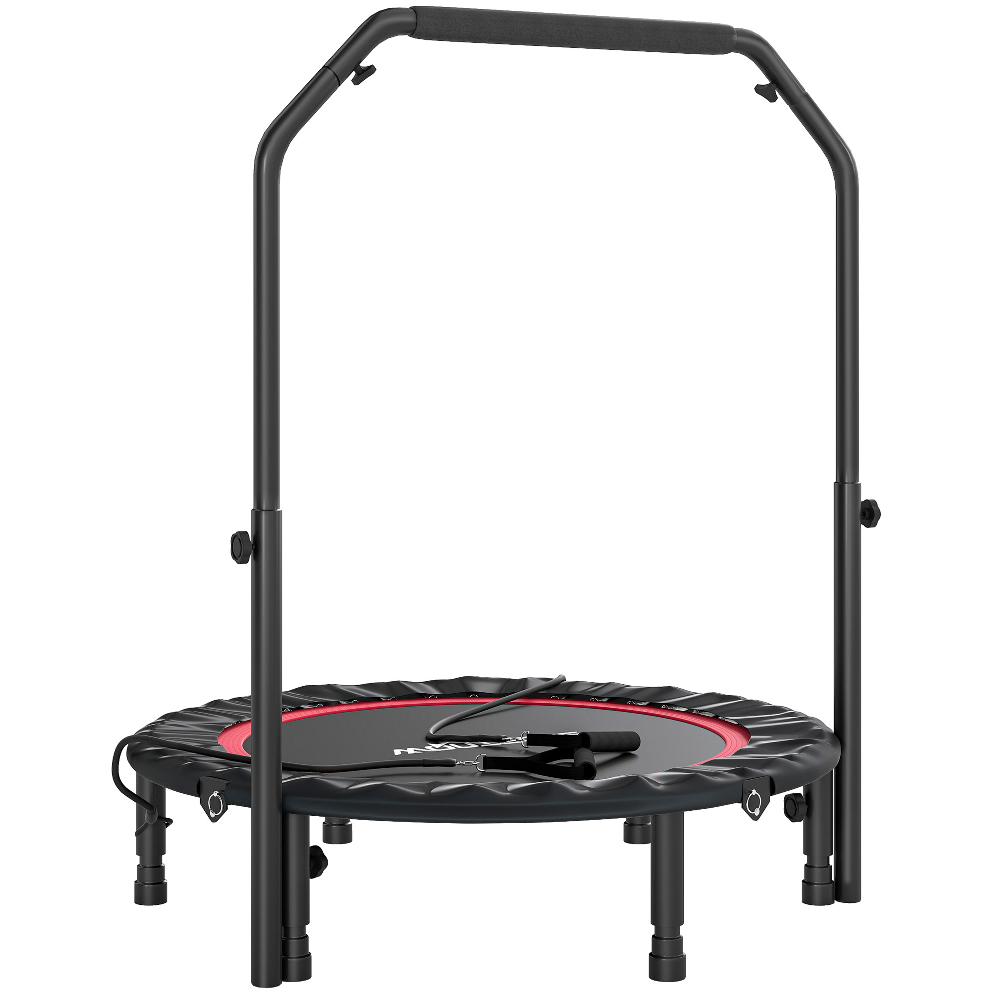 SPORTNOW Fitness-Trampolin Erwachsene Ø102 cm, Faltbare Fitness-Trampolin mit Verstellbarem Griff in 4 Stufen und Bändern, für Bein und Körpertraining Zuhause Büro Fitnessstudio Draußen, 150 kg Traglast Rot Aosom