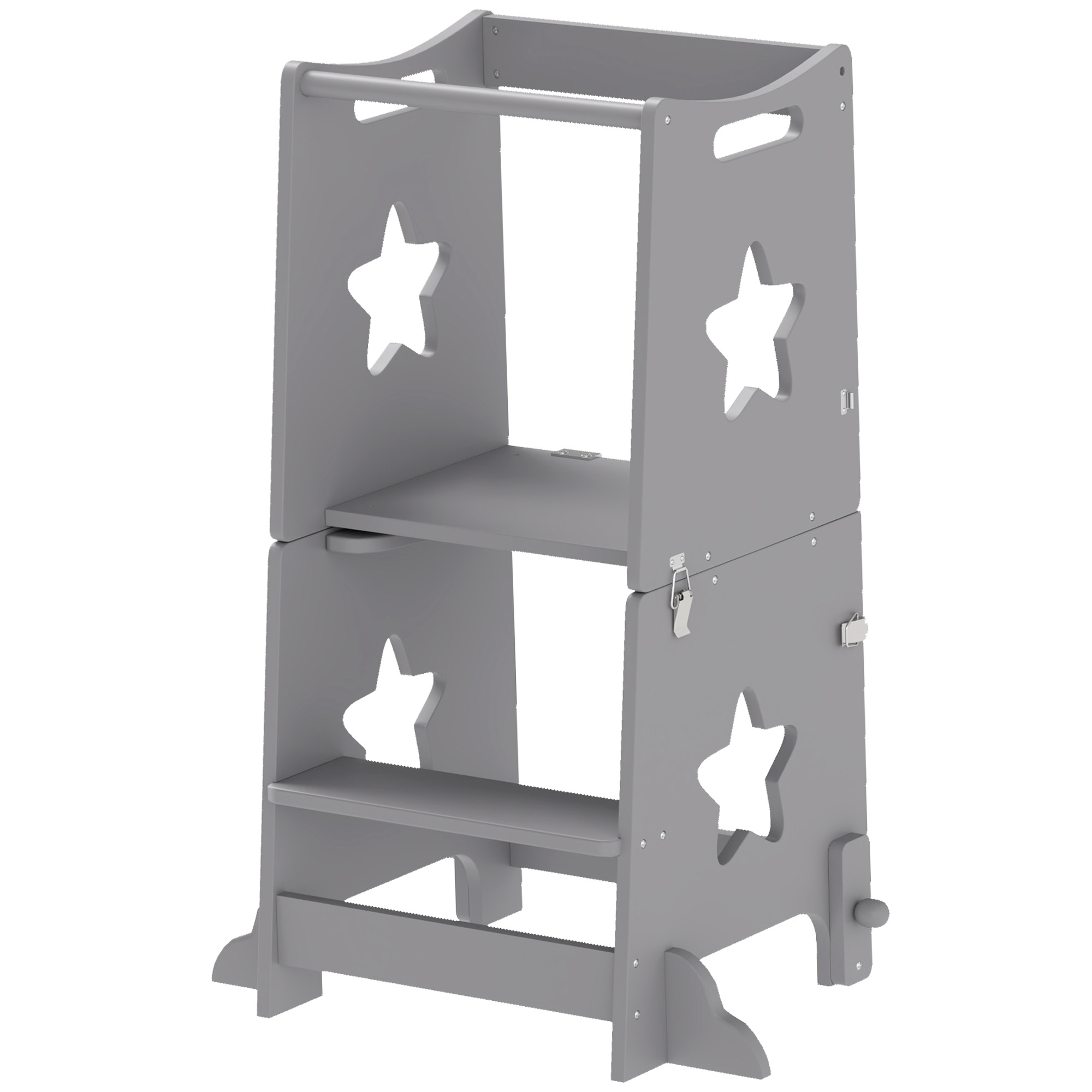 AIYAPLAY Échelle Montessori Convertible en Ensemble Table et Chaises avec Barre de Sécurité, en Bois, 60x44.5x86 cm, Gris