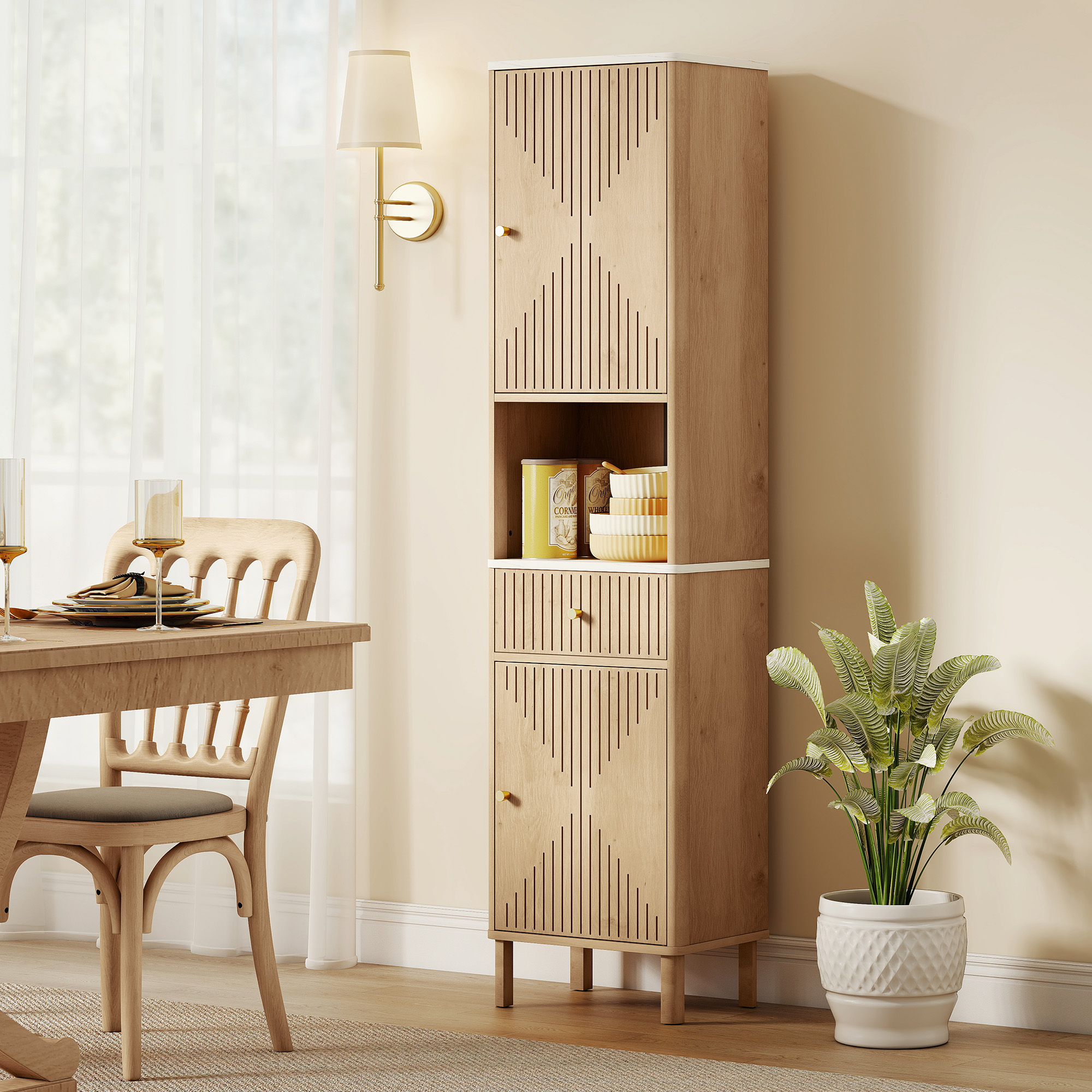 HOMCOM Multi-Storage Slimline Bathroom Cabinet Wood-Effect 9