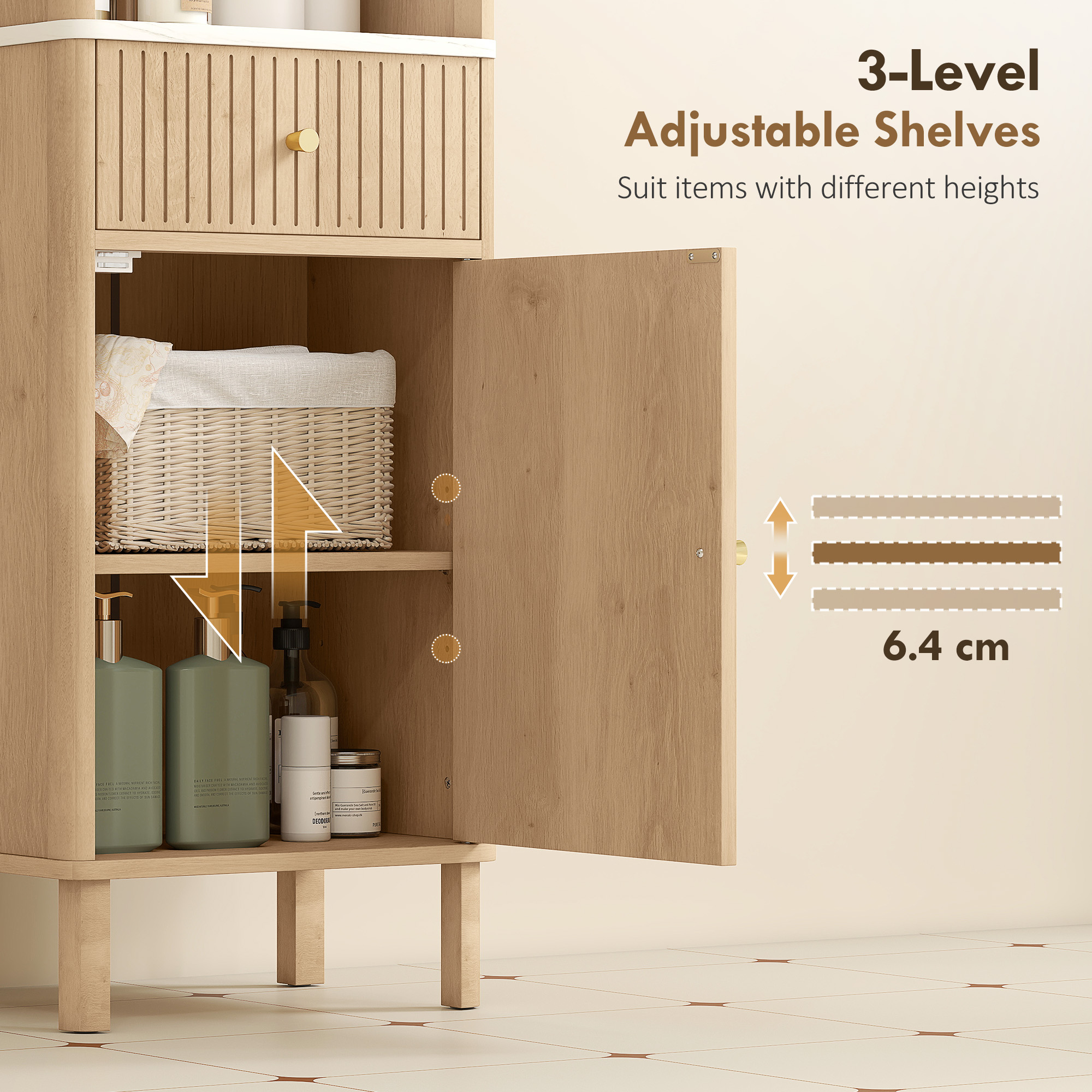 HOMCOM Multi-Storage Slimline Bathroom Cabinet Wood-Effect 6