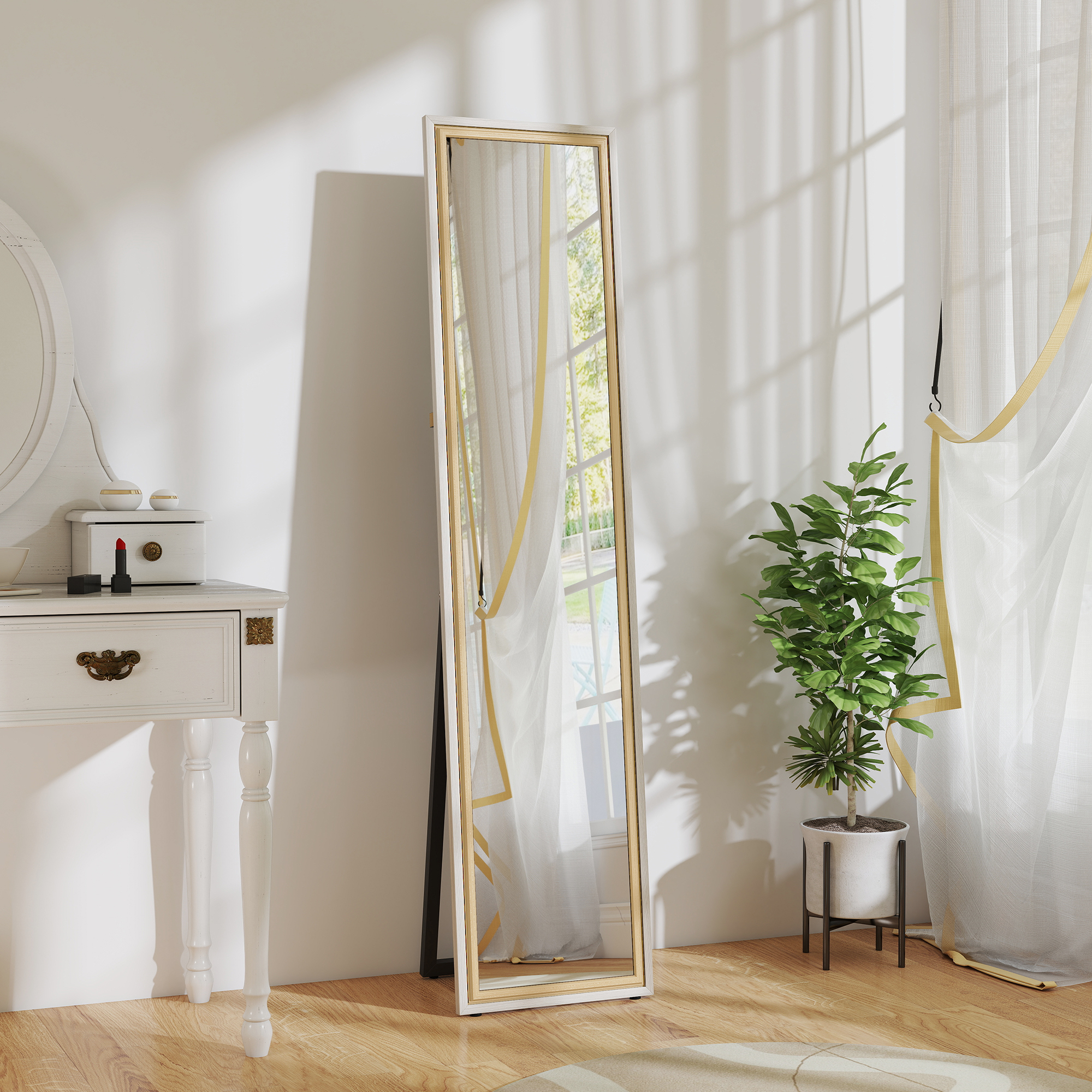 HOMCOM Ganzkörperspiegel 157x37 cm, Großer Wandspiegel mit zweifarbigem Rah günstig online kaufen