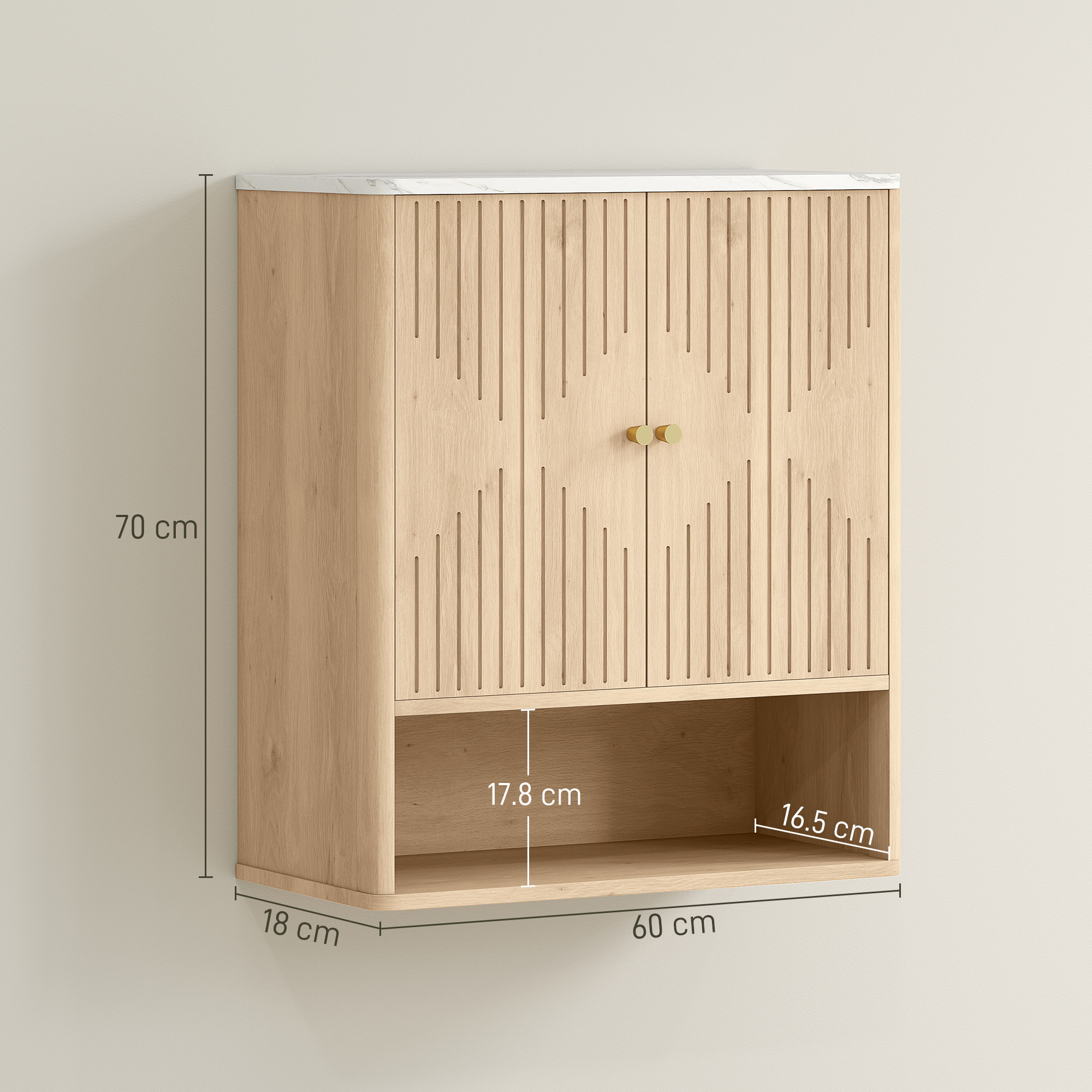 HOMCOM Bathroom Wall Cabinet with Adjustable Shelf Oak 3