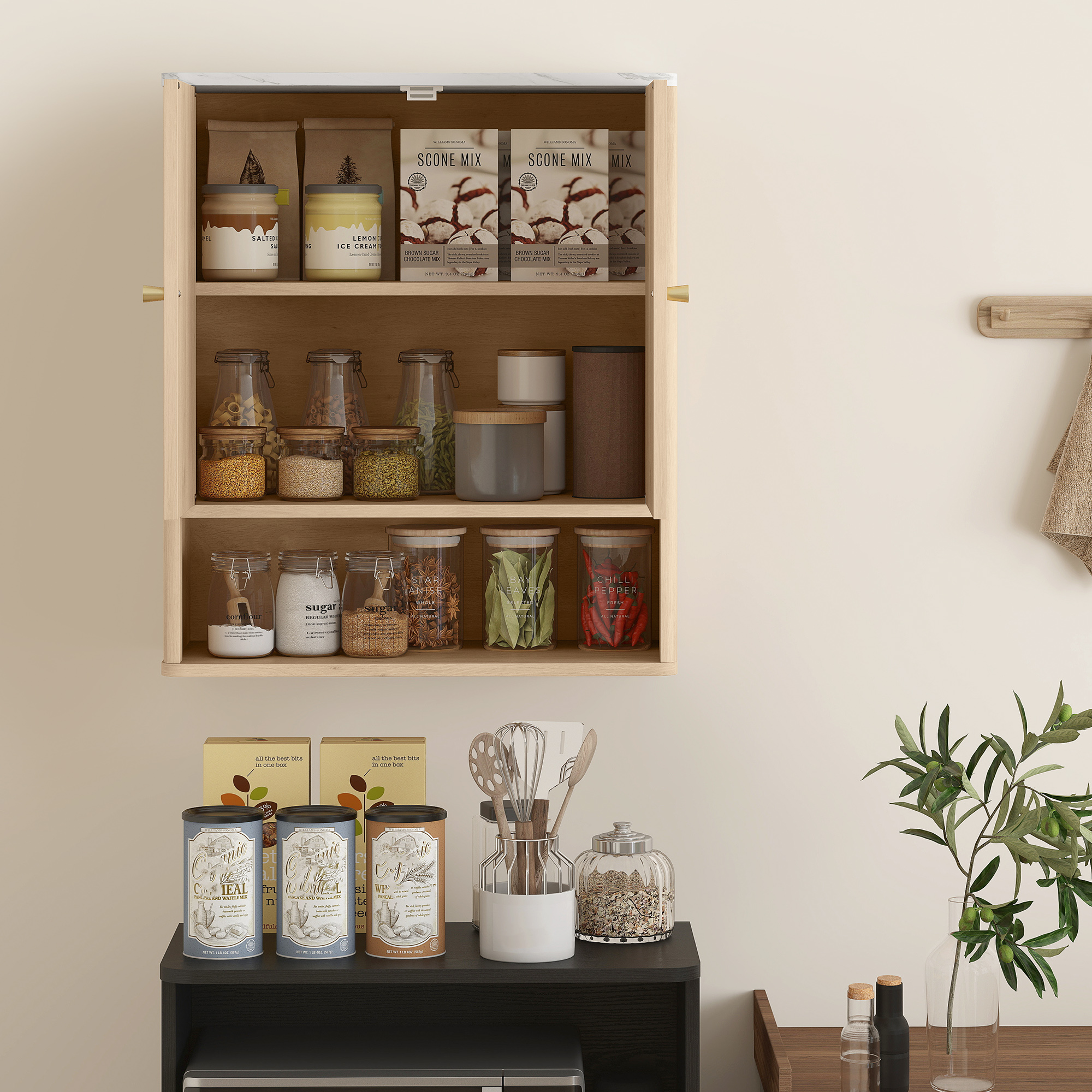 HOMCOM Bathroom Wall Cabinet with Adjustable Shelf Oak 7