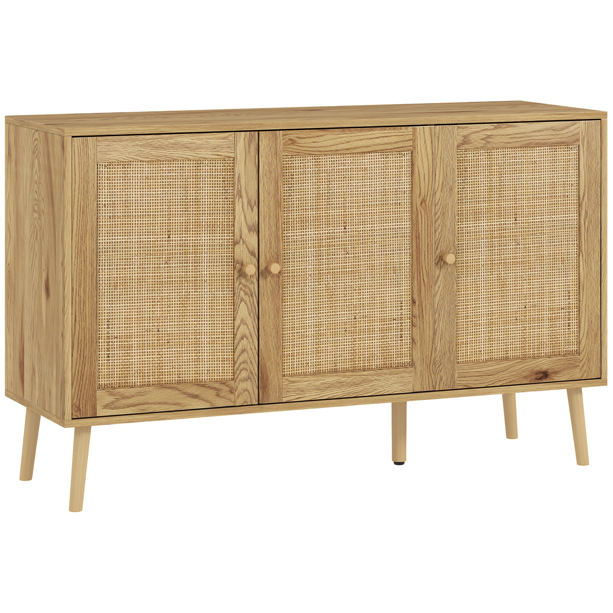 HOMCOM Credenza per Soggiorno Bohémien con Porte in Rattan e Scaffali Regolabili 120x40x75 cm Legno Naturale   Aosom Italy