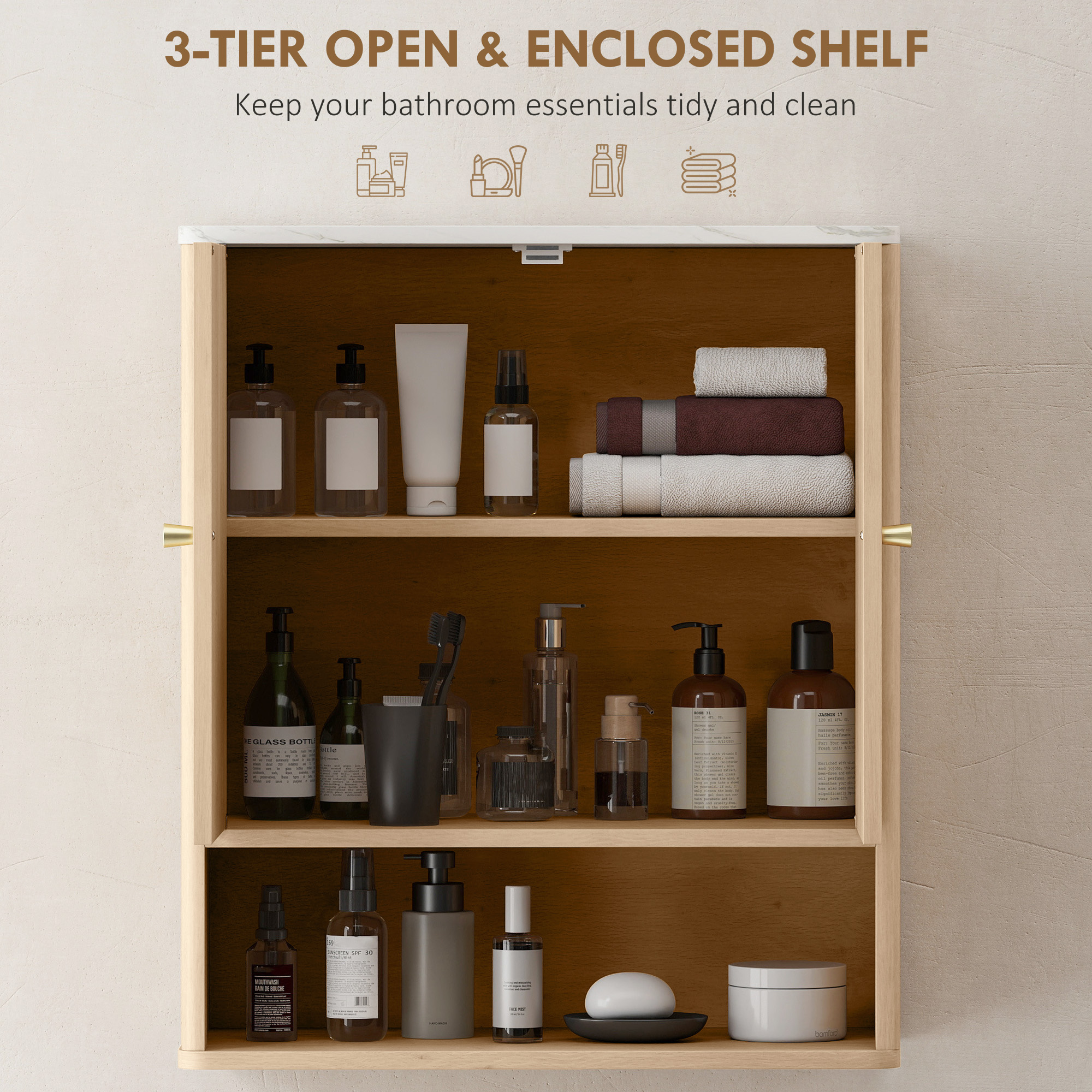 HOMCOM Bathroom Wall Cabinet with Adjustable Shelf Oak 4