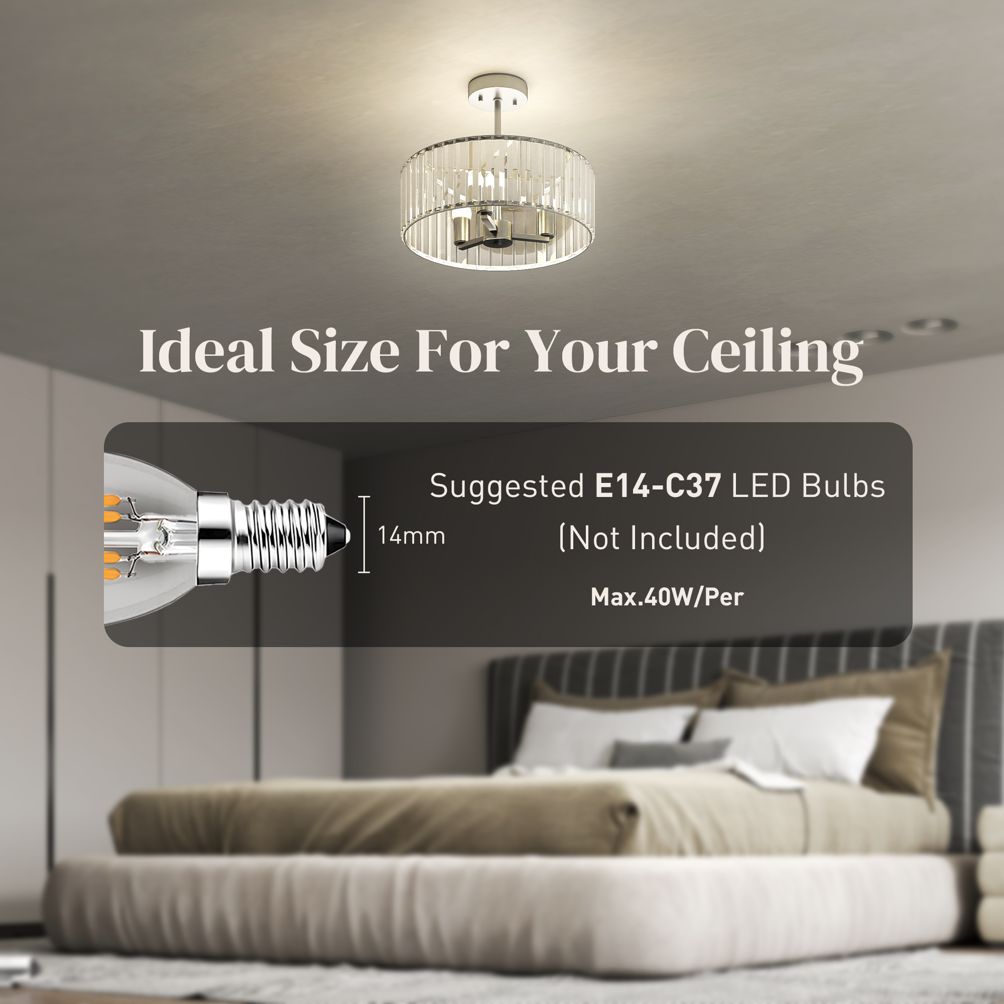 HOMCOM Crystal Ceiling Light Fixture, Semi Flush Mount Modern Crystal Chandelier Ceiling Light for Living Room, Bedroom, Hallway, Dining Room, E14 Base 3-Lights, Bulbs Not Included, Silver Tone 5