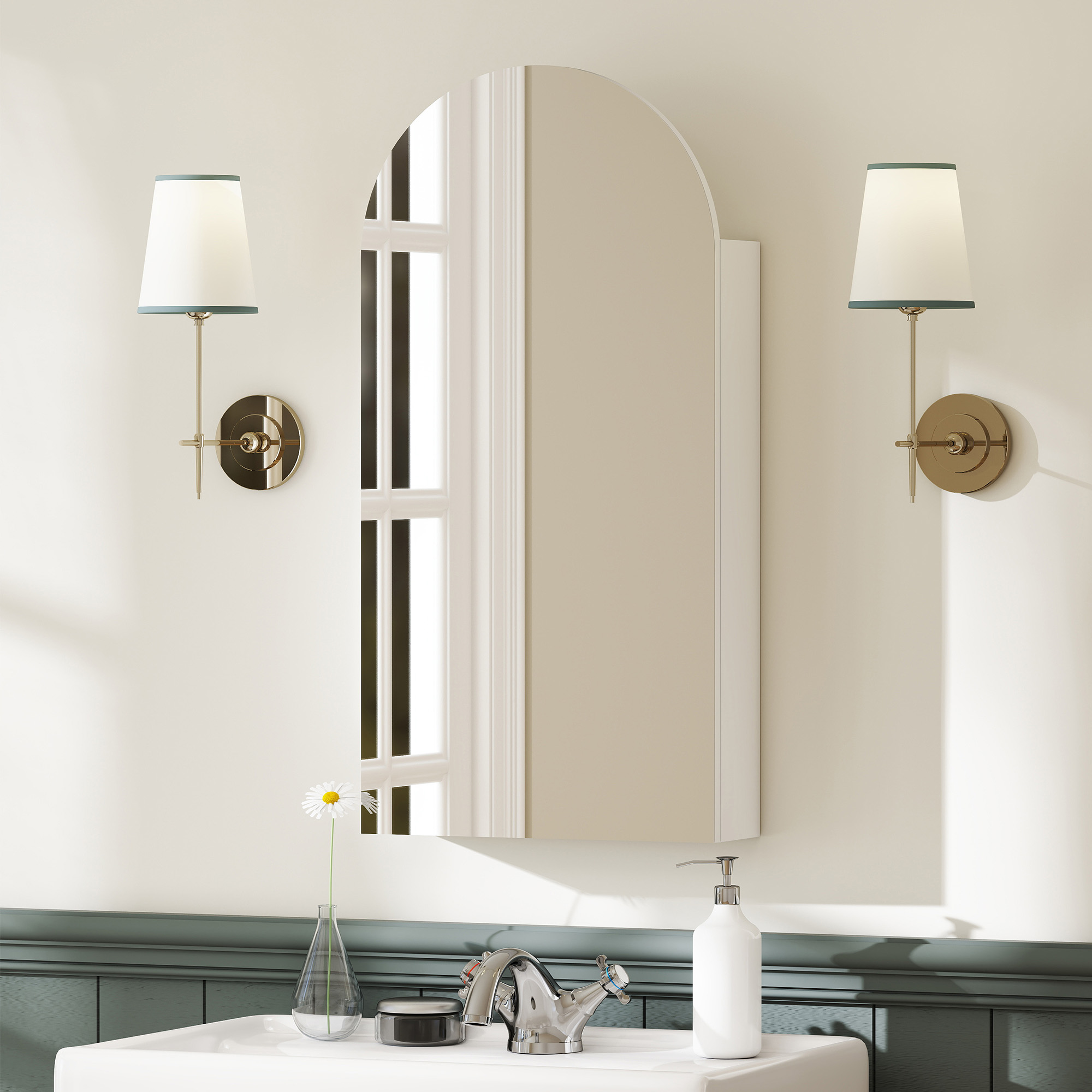 HOMCOM Arched Bathroom Mirror Cabinet with Adjustable Glass Shelves White 8