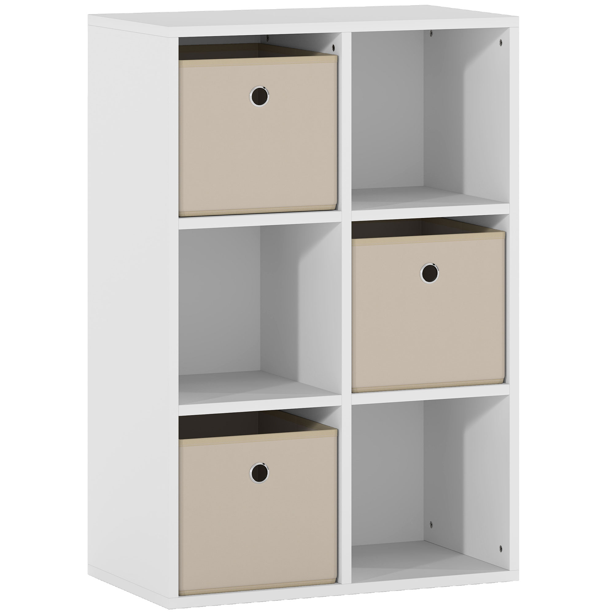 HOMCOM Estantería Cubo de Almacenamiento con 6 Compartimentos y 3 Cajones de Tela para Salón 53,7x30x79,8 cm Blanco y Beige