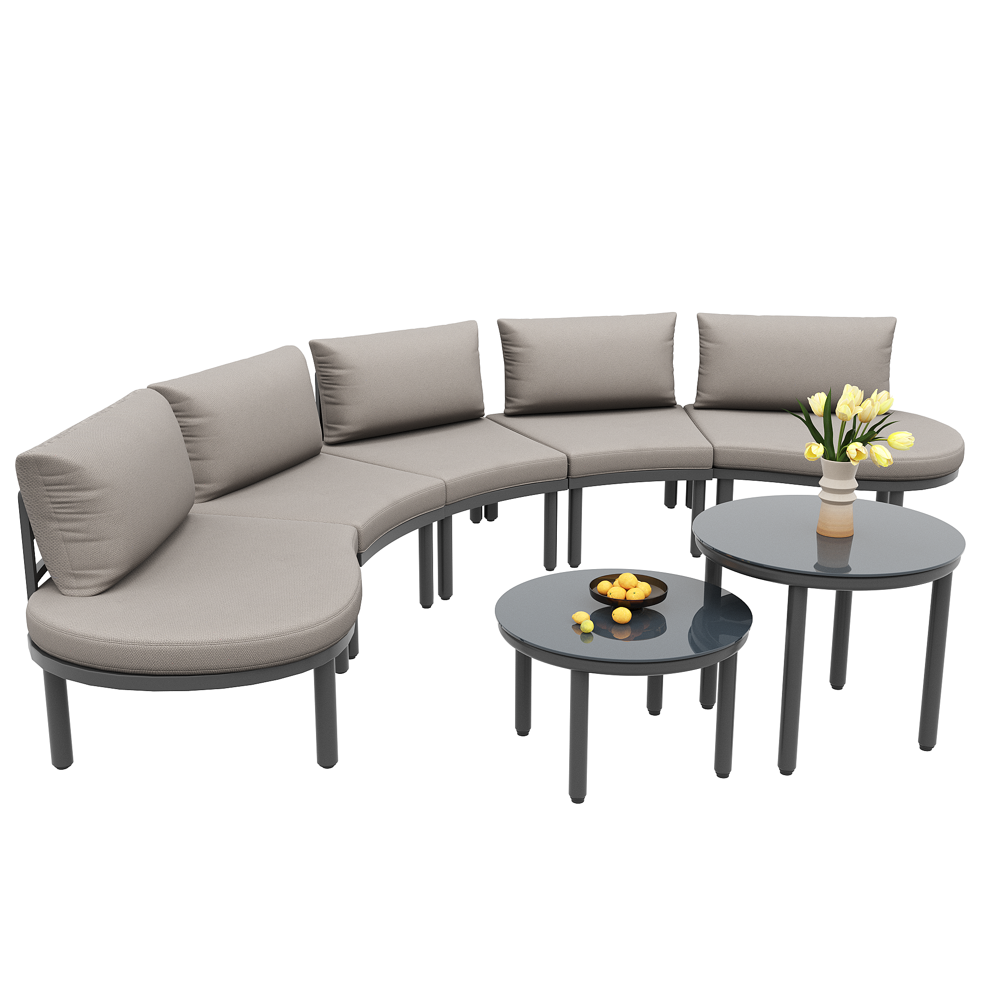 Set di mobili da giardino 5 posti, 2 tavolini da caffè in vetro temperato, cuscini e sedili comodi, 85x60x78 cm, Grigio