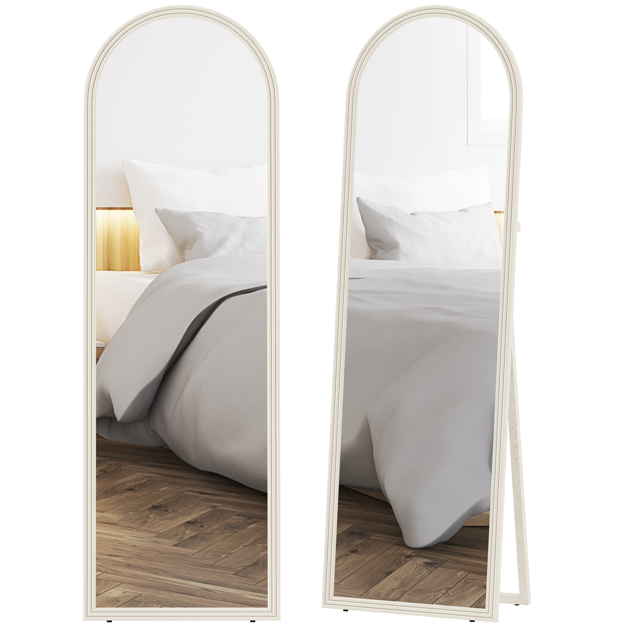Specchio Ad Arco HOMCOM 150 Cm – Grandangolare Con Ripiano E Gancio, Montaggio A Parete O Appoggio A Pavimento, Bianco