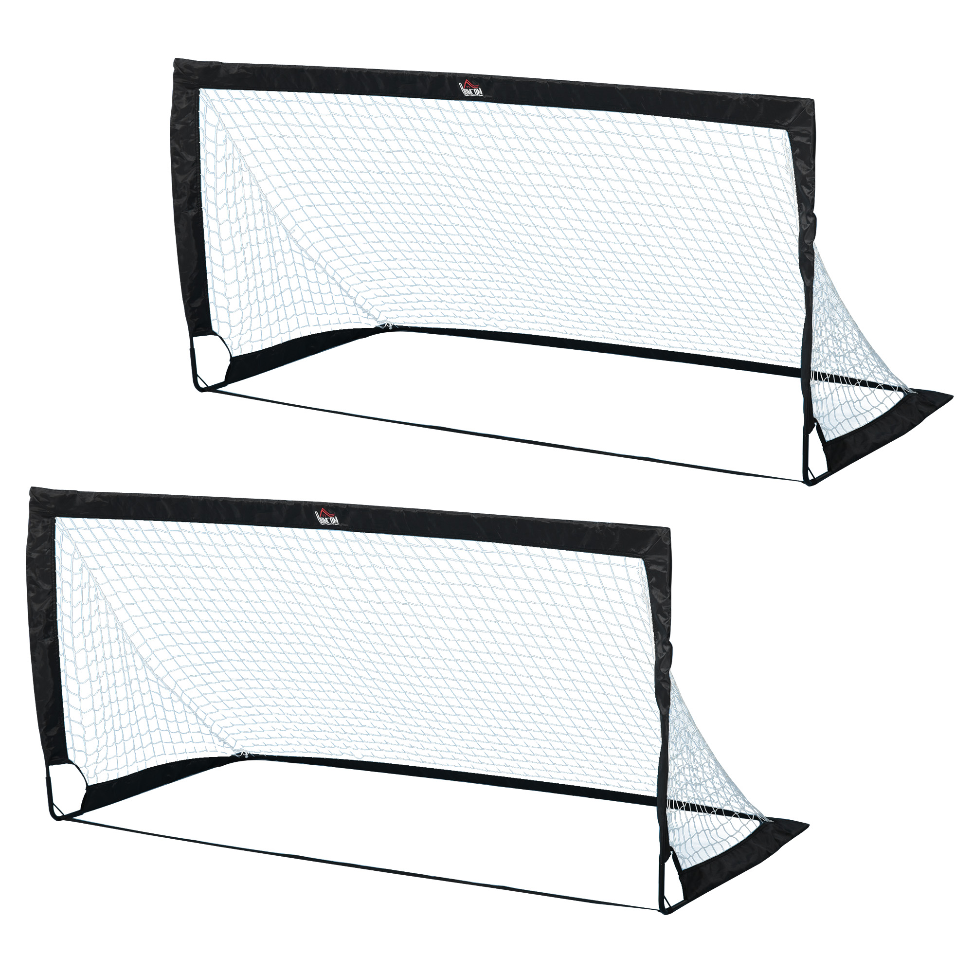 HOMCOM Lote de 2 porterías de fútbol exterior, portería de fútbol portátil con bolsa de almacenamiento en tela Oxford 183 x 90 x 90 cm negro blanco