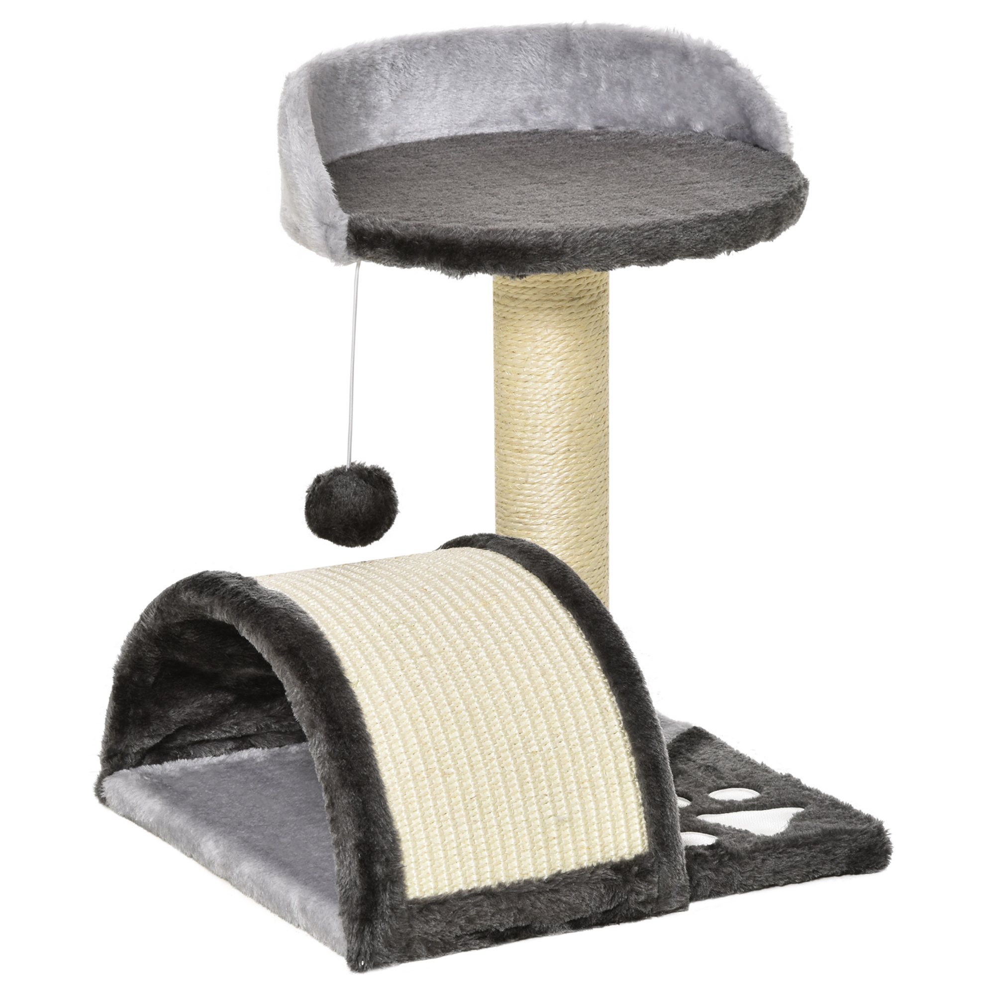 PawHut Kratzbaum für Katzen Plüschdesign mit Spielbällen klein 35,5x37x46 cm Sisalseil-Kratzstangen grau günstig Aosom.de
