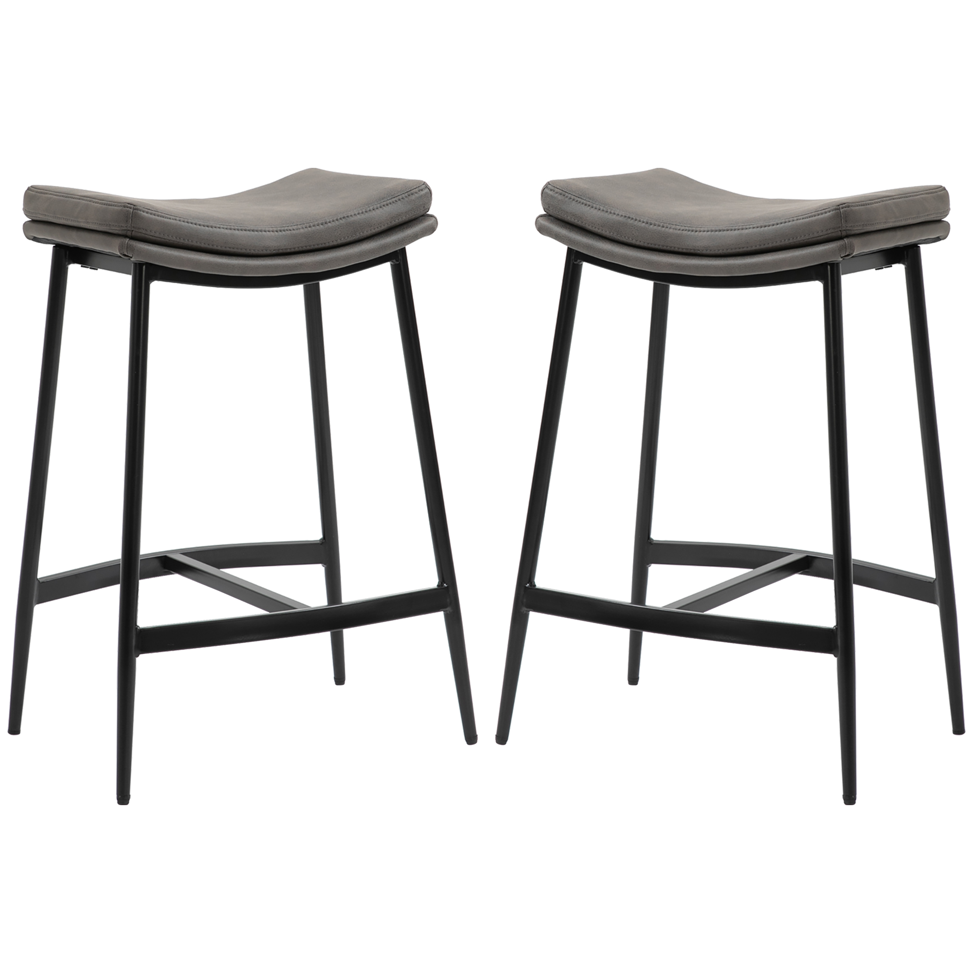 HOMCOM Lot de 2 tabourets de bar, sièges rembourrés, structure en acier, capacité de charge de 120 kg, Gris