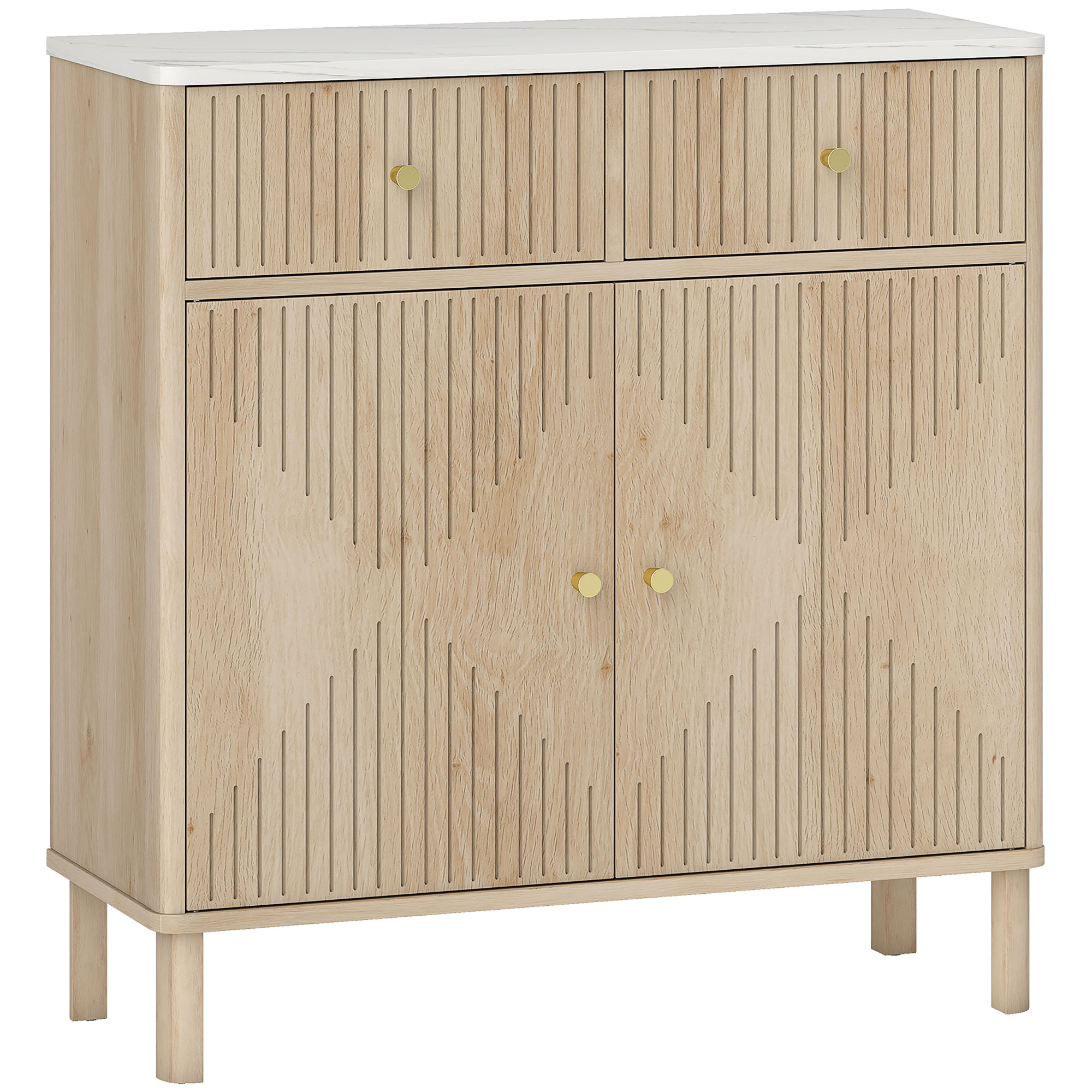 HOMCOM Cómoda Buffet en Madera con 2 Cajones, Armario y Encimera de Efecto Mármol, 77x30x80 cm, color Roble