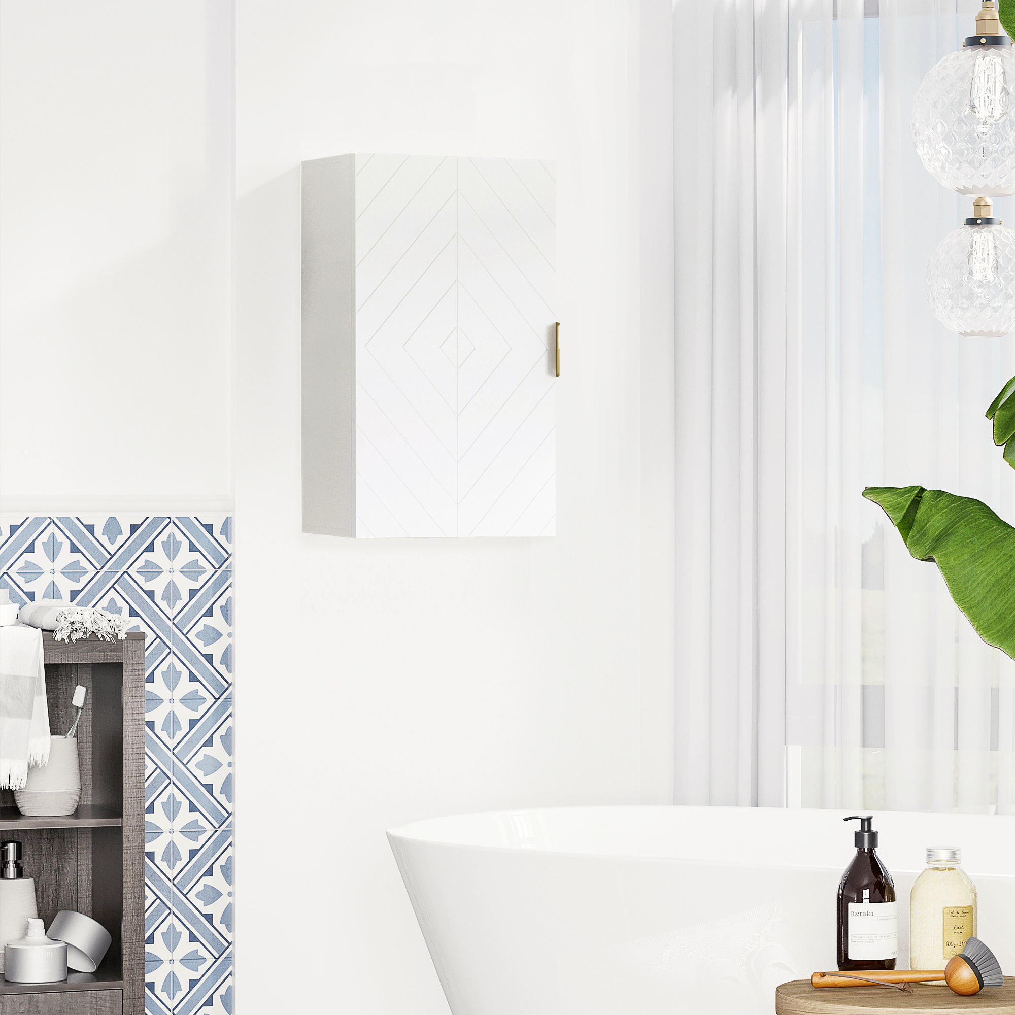 kleankin Bathroom Wall Cabinet, Over Toilet Storage Cupboard with Adjustable Shelves for Hallway, Living Room, White 7