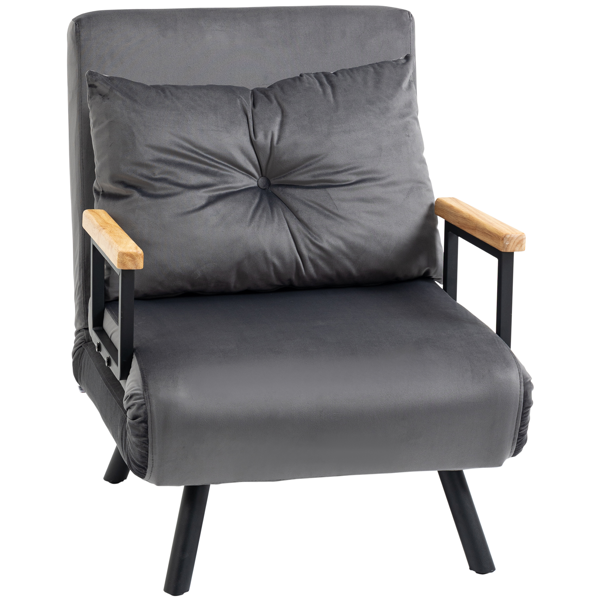 HOMCOM Schlafsessel Einzelsofa mit Bettfunktion, Relaxsessel mit Verstellbarer Rückenlehne, Samtoptik, Dunkelgrau Aosom