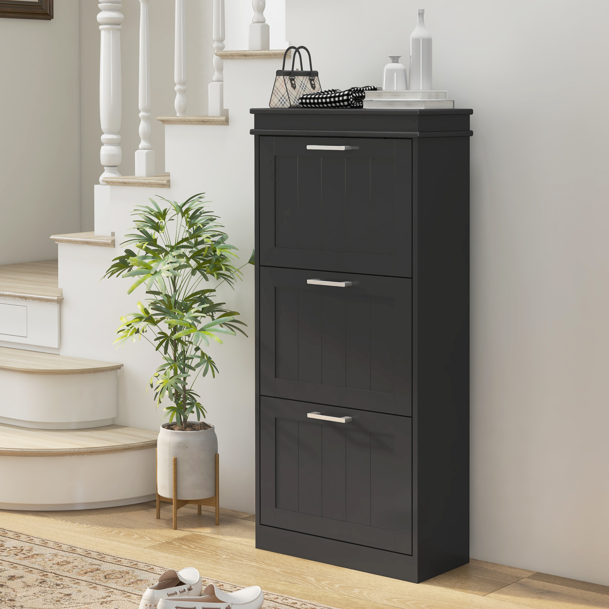 HOMCOM Schuhschrank für 15 Paare, schmaler moderner Schuhschrank mit 3 klap günstig online kaufen
