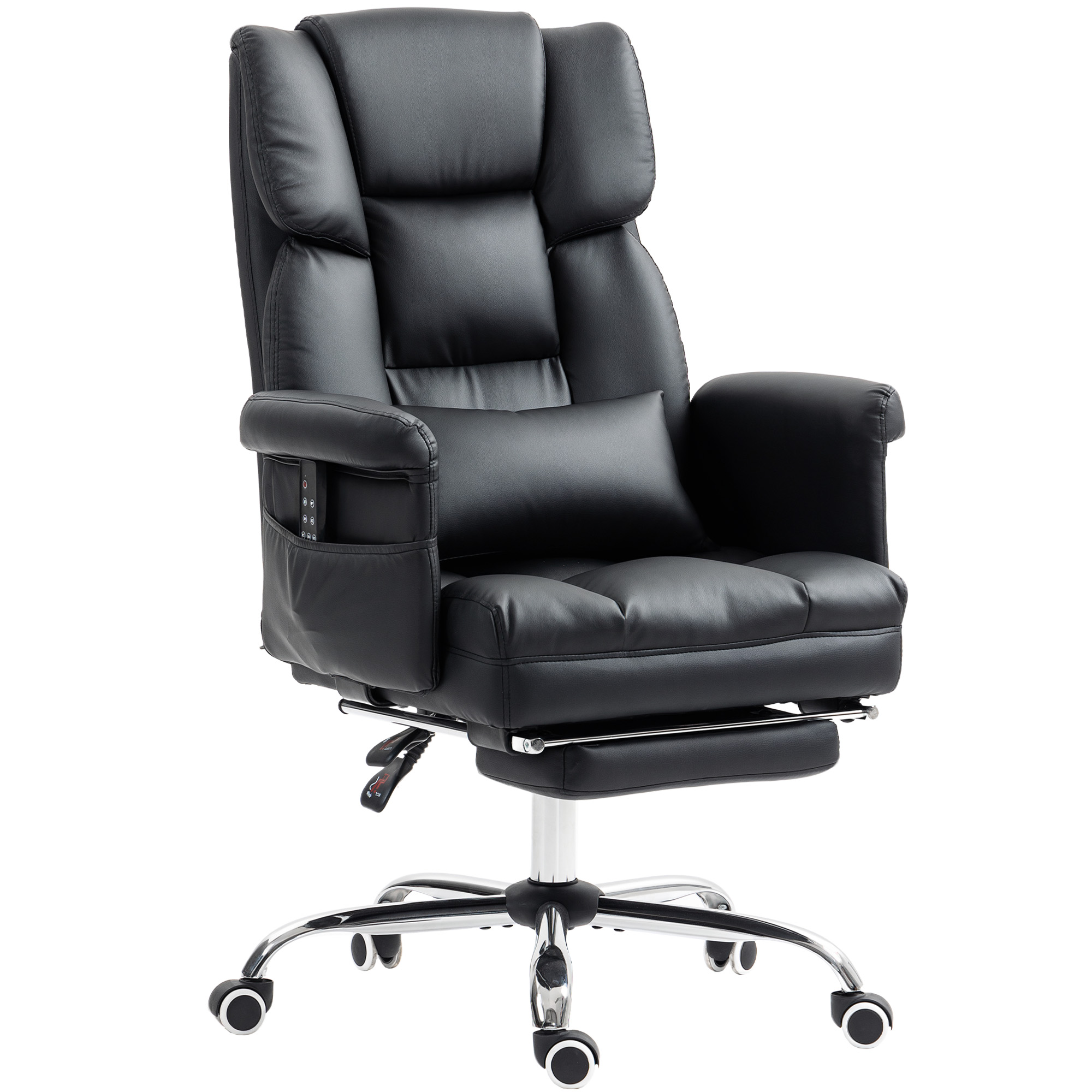 HOMCOM Fauteuil de Bureau avec 6 Points de Massage Repose-pieds Rétractile Hauteur Réglable Télécommande et Support Lombaire Noir