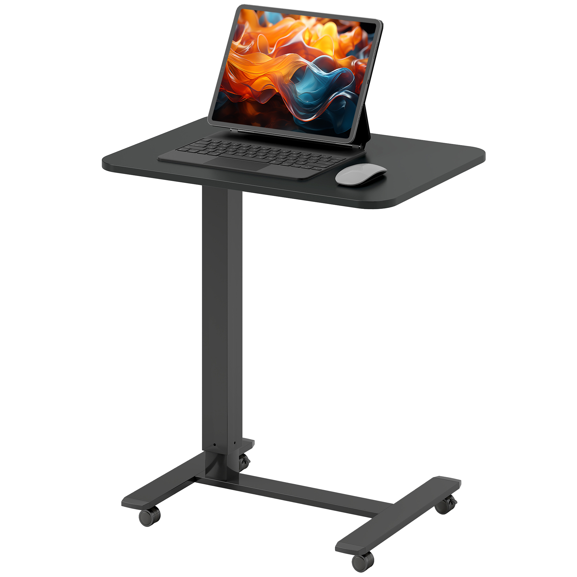 Bureau portable pliable pour ordinateur portable Homy Casa avec porte-gobelet, hauteur réglable, plateau en plastique noir