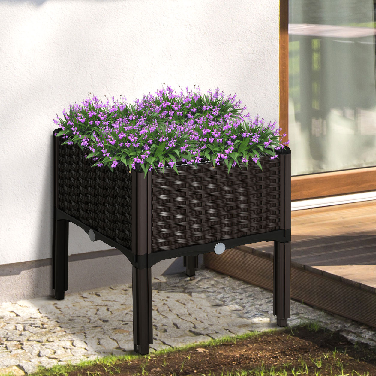 Outsunny 26L Garden Raised Bed Elevated Patio Flower Plant Planter Box PP Vegetables Planting Container, Brown 2