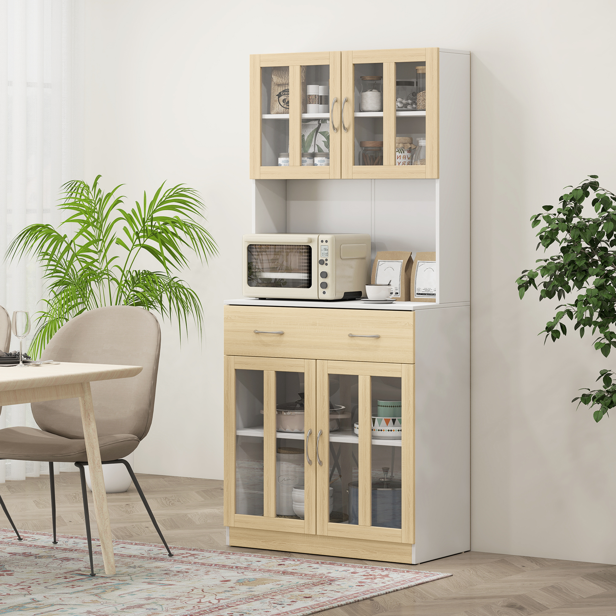HOMCOM Küchenschrank 180 cm Küchenbuffet Hochschrank mit Glastüren Geschirr günstig online kaufen