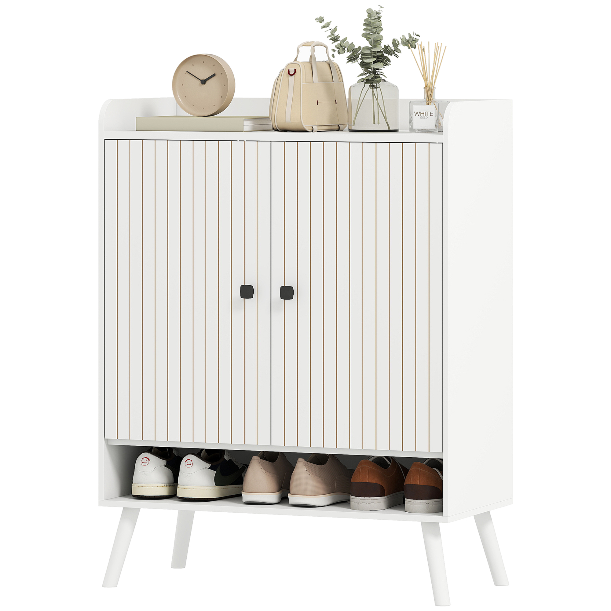 HOMCOM Meuble à Chaussures d'Entrée avec Étagères Ajustables Compartiment Ouvert pour 15 Paires de Chaussures 75x35x97 cm Blanc