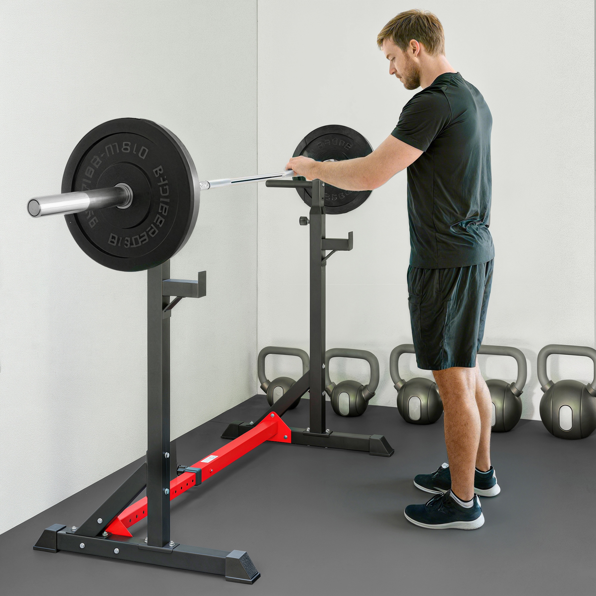 HOMCOM Barbell Rack, Width and Height Adjustable Dip Stand, Bench Press Rack for Home Gym Weight Lifting Fitness Workout, Max Load 150kg 8