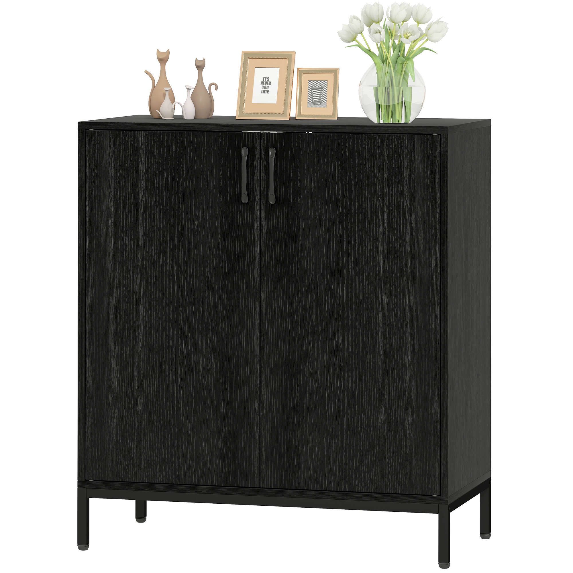 HOMCOM Buffet de Cuisine Moderne Buffet pour Salon avec 2 Portes Étagère Réglable et Base Élevée 80x40x90 cm Noir