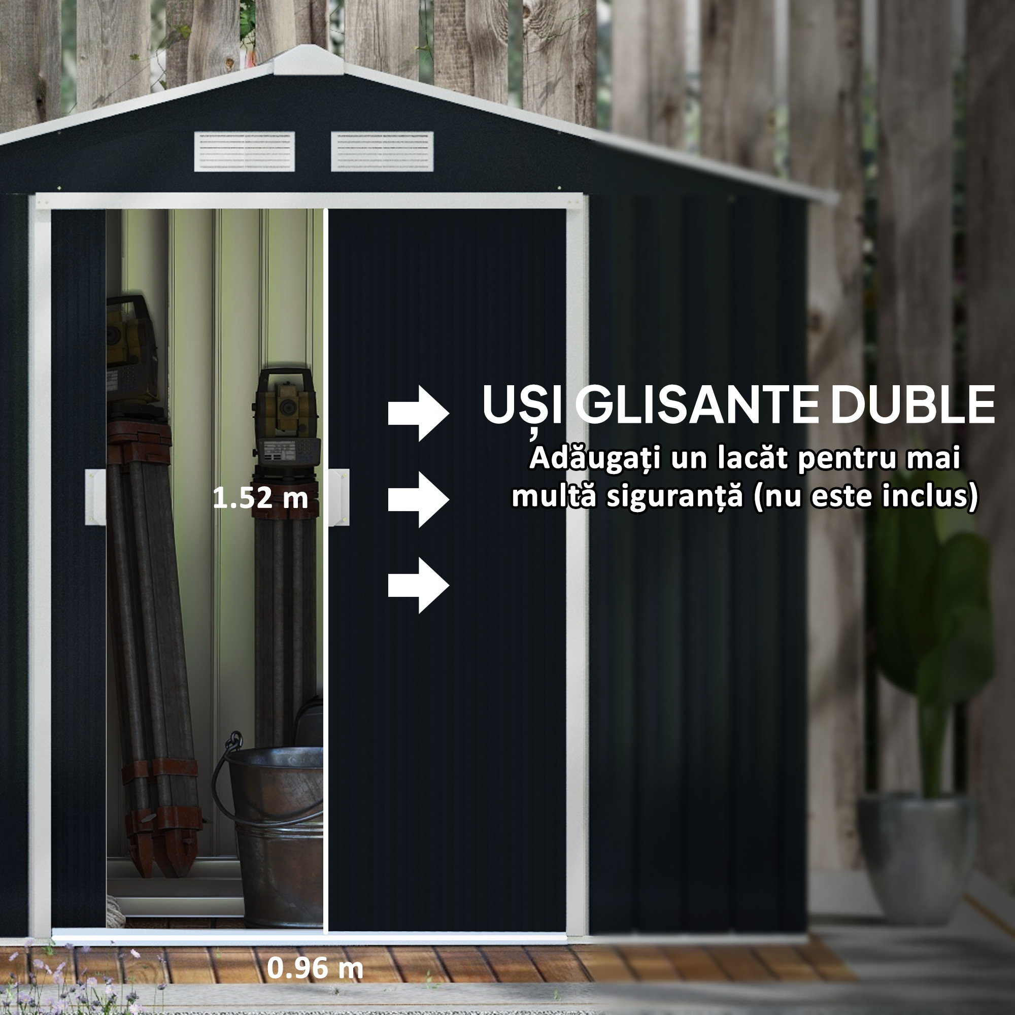  Casuta de Gradina Depozitare Unelte din Tabla de Otel, Magazie de Gradina din Otel cu Usi glisante, 213x130x185cm, Gri [5]