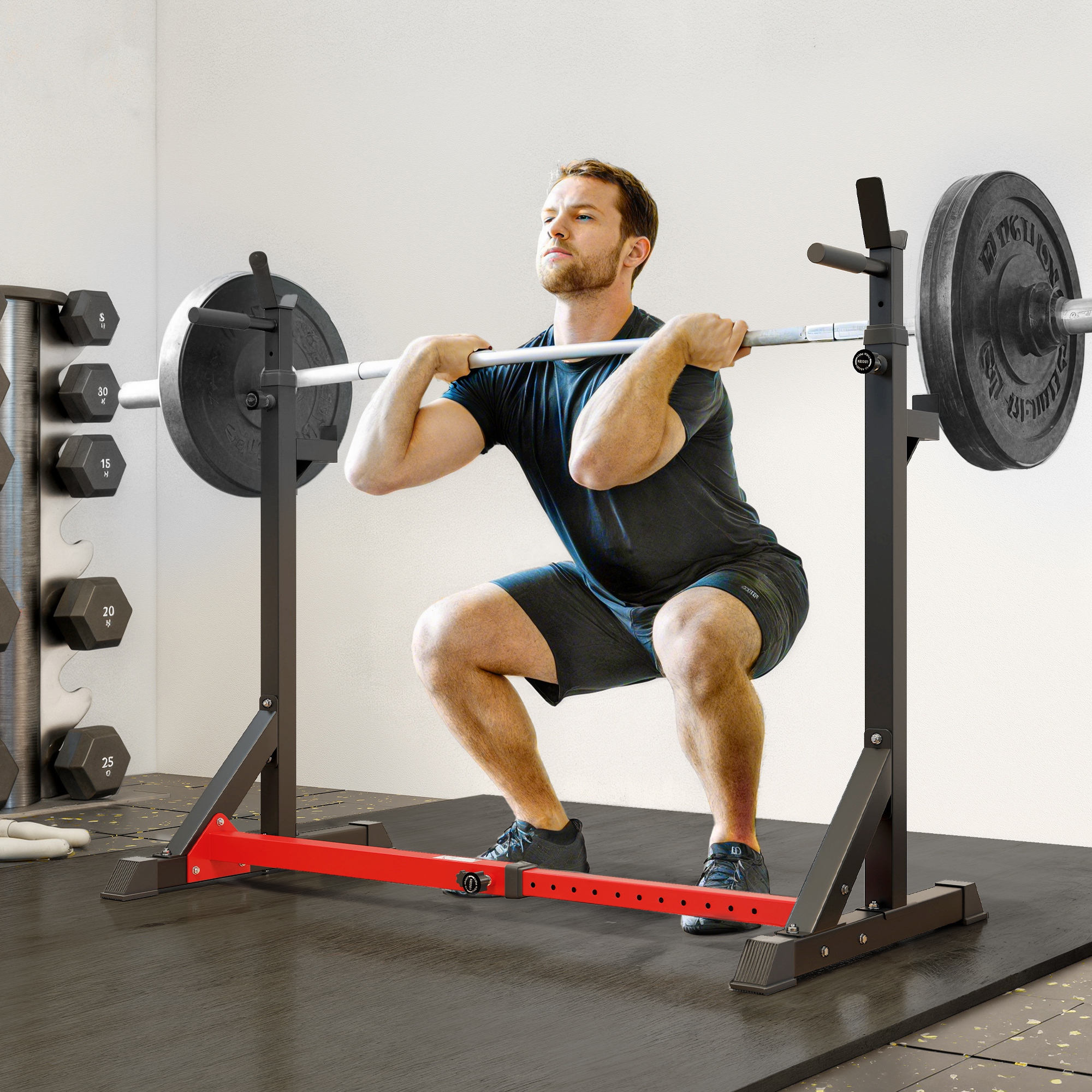 HOMCOM Barbell Rack, Width and Height Adjustable Dip Stand, Bench Press Rack for Home Gym Weight Lifting Fitness Workout, Max Load 150kg 2