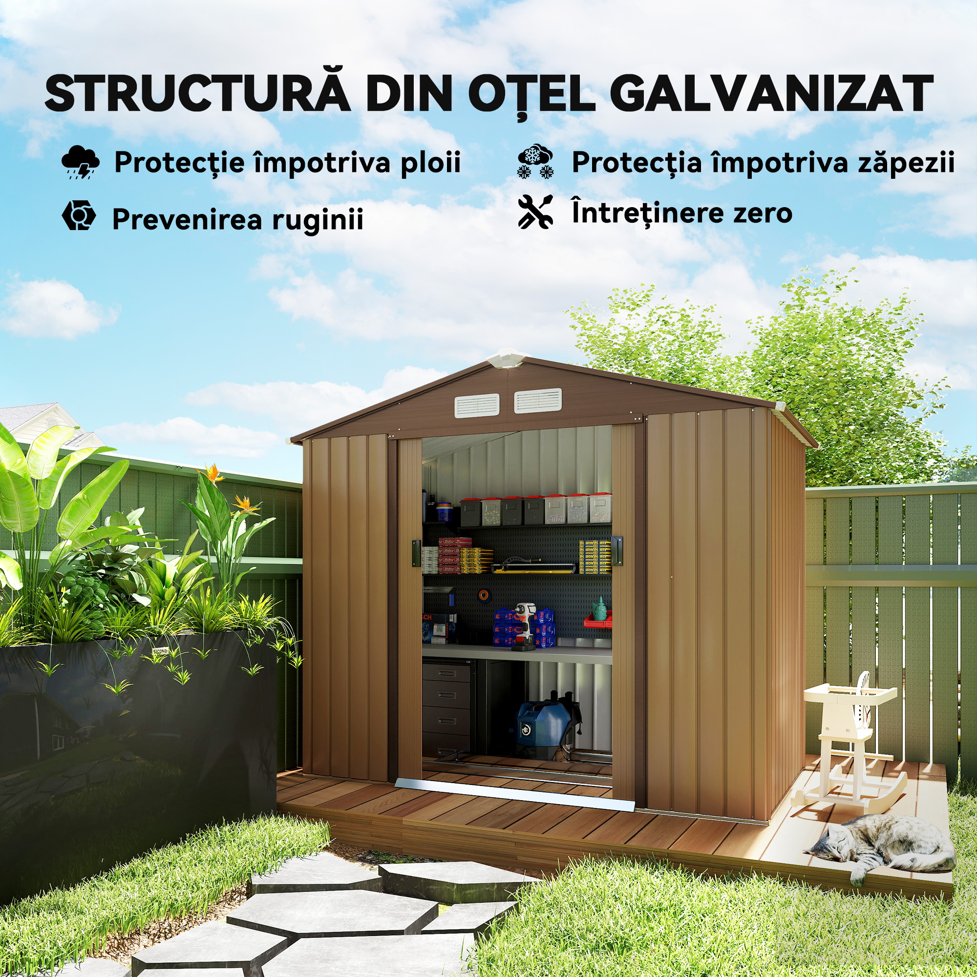  Casuta pentru Gradina pentru Ustensile din Lamiera de Otel, 213x127x185cm [3]