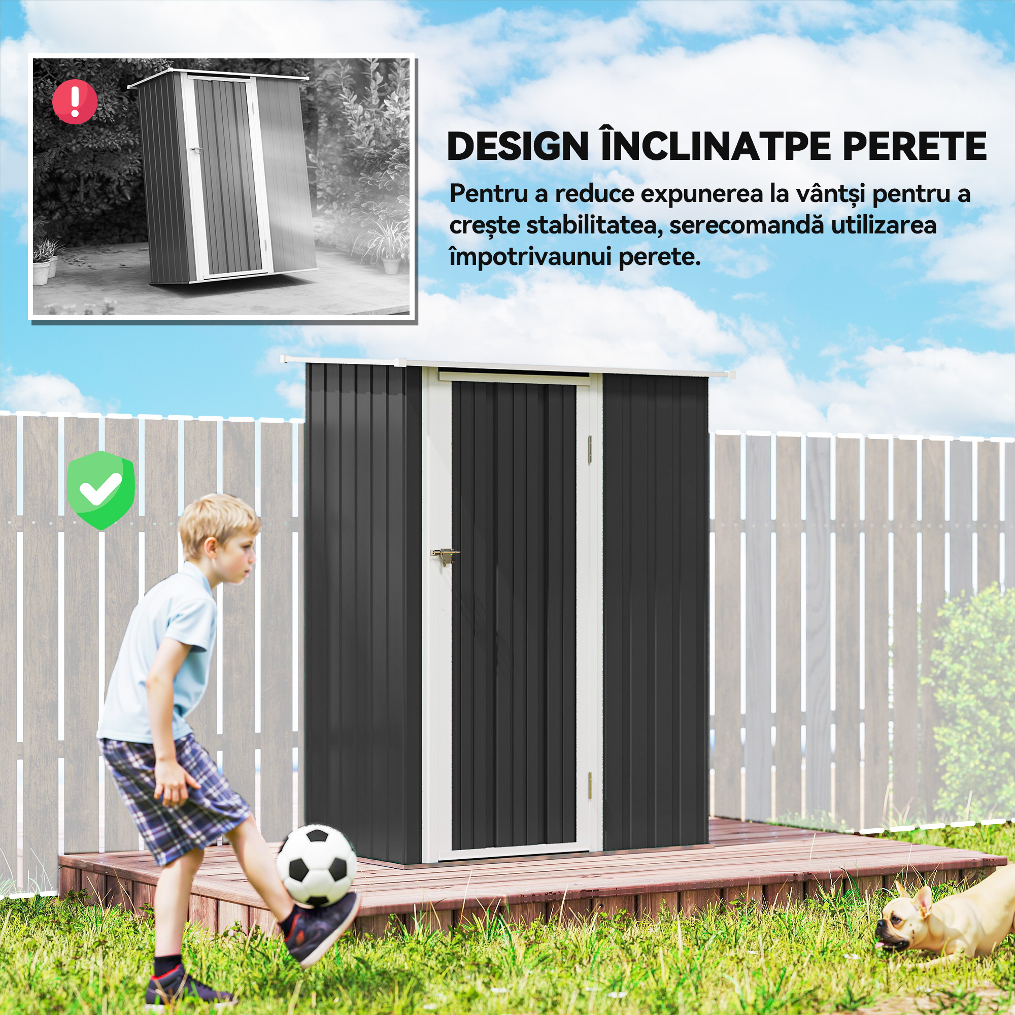  Casa de Depozitare Unelte Gradina, sopron Metalic Rezistent la Intemperii, Spatiu Depozitare pentru Gardina si Instrumente, 142×84×189 cm [5]